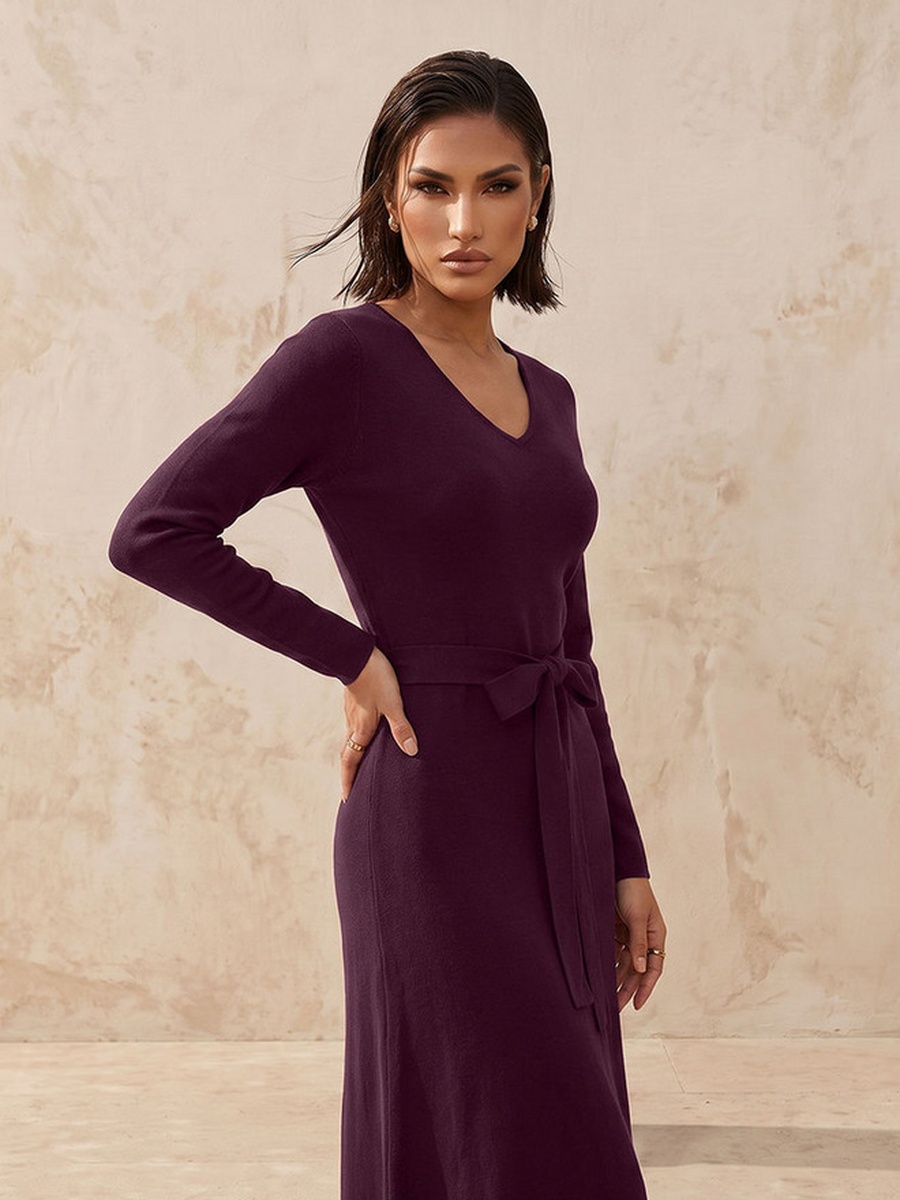 Textured A-Line Dress with Tie-Up Belt