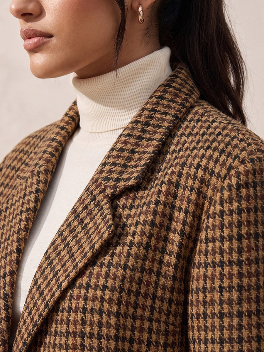 Long Trench Coat with Checked Detail
