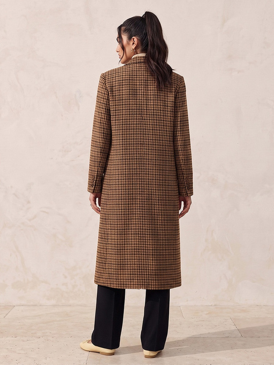 Long Trench Coat with Checked Detail