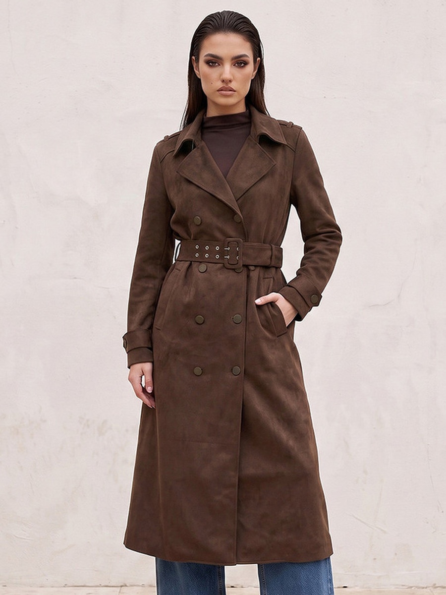Suede Trench Coat with Belt
