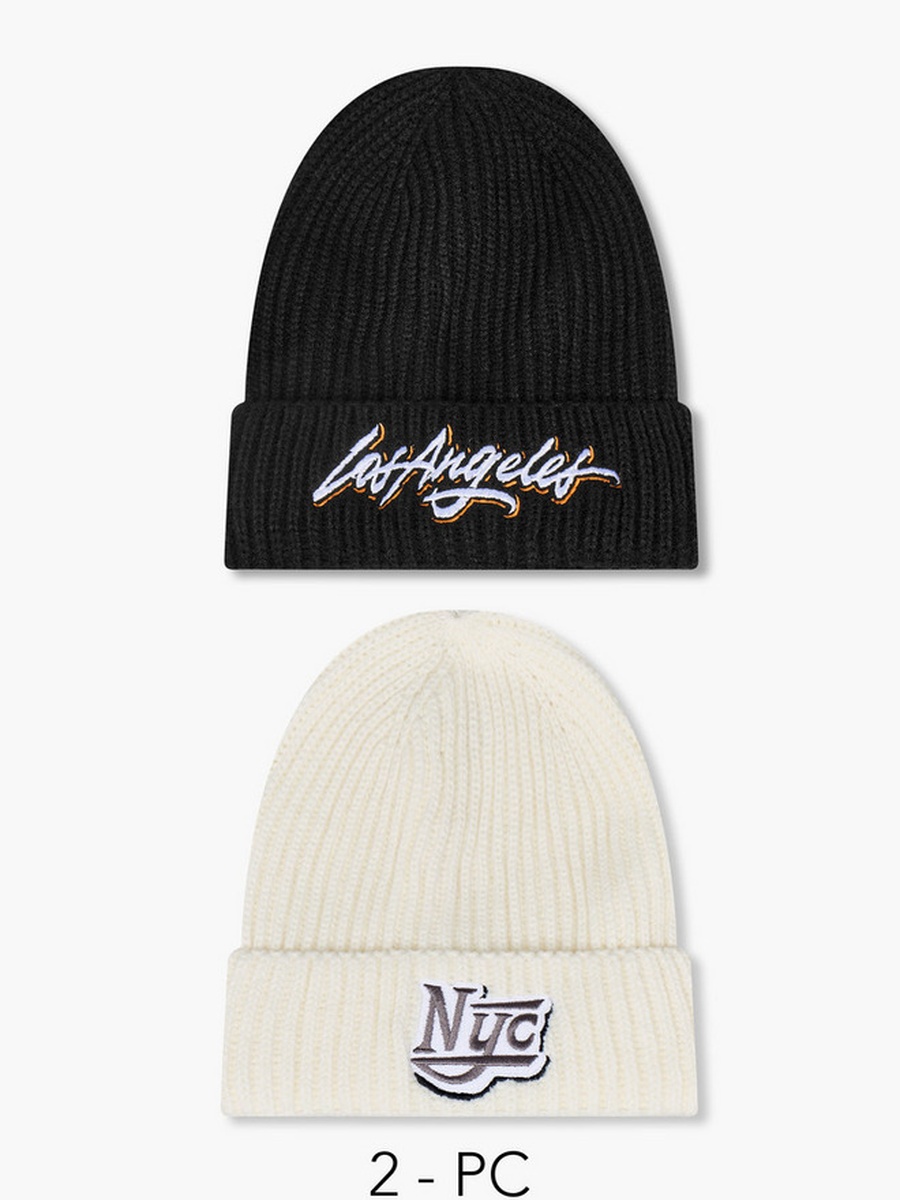 Men Beanie with Texture - Set of 2