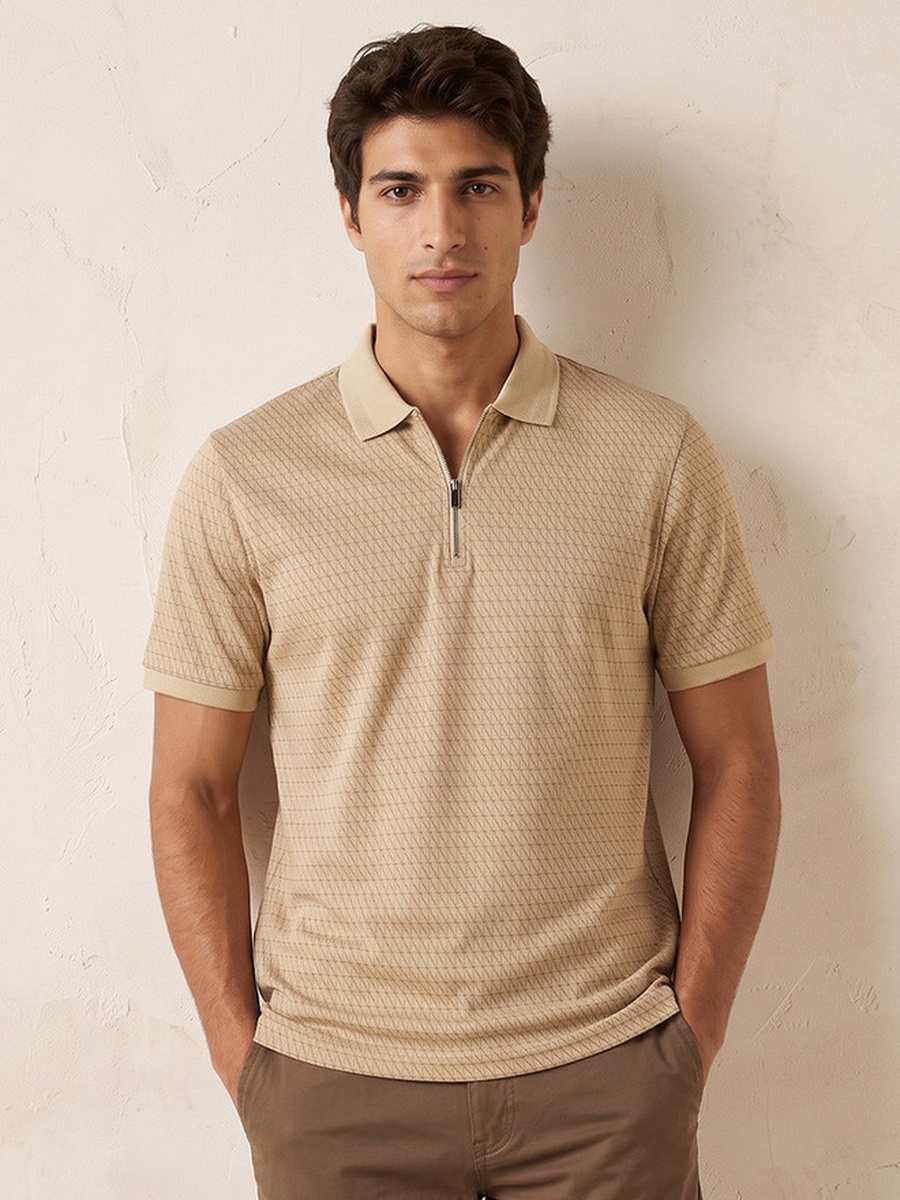 Short Sleeves Geometric Print Polo T-Shirt