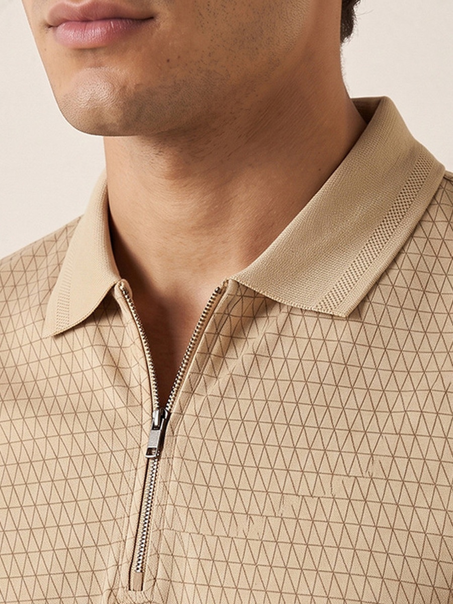 Short Sleeves Geometric Print Polo T-Shirt