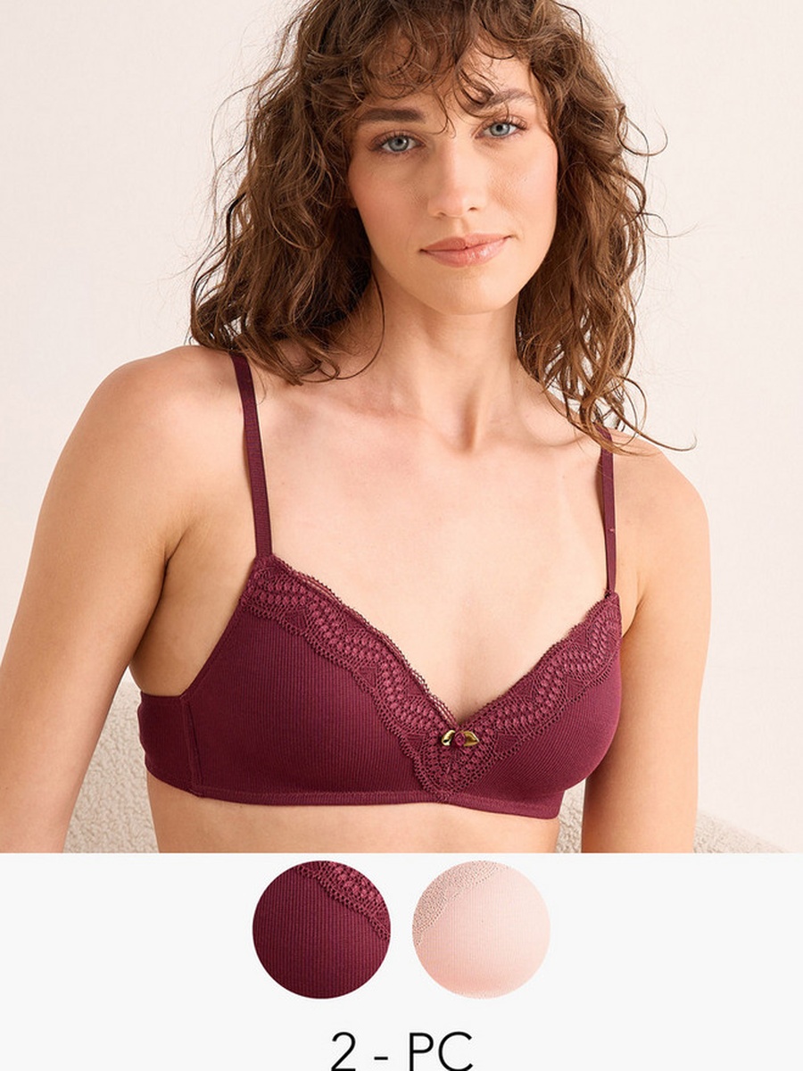 Pack of 2 Lace Trim Triangle Bra