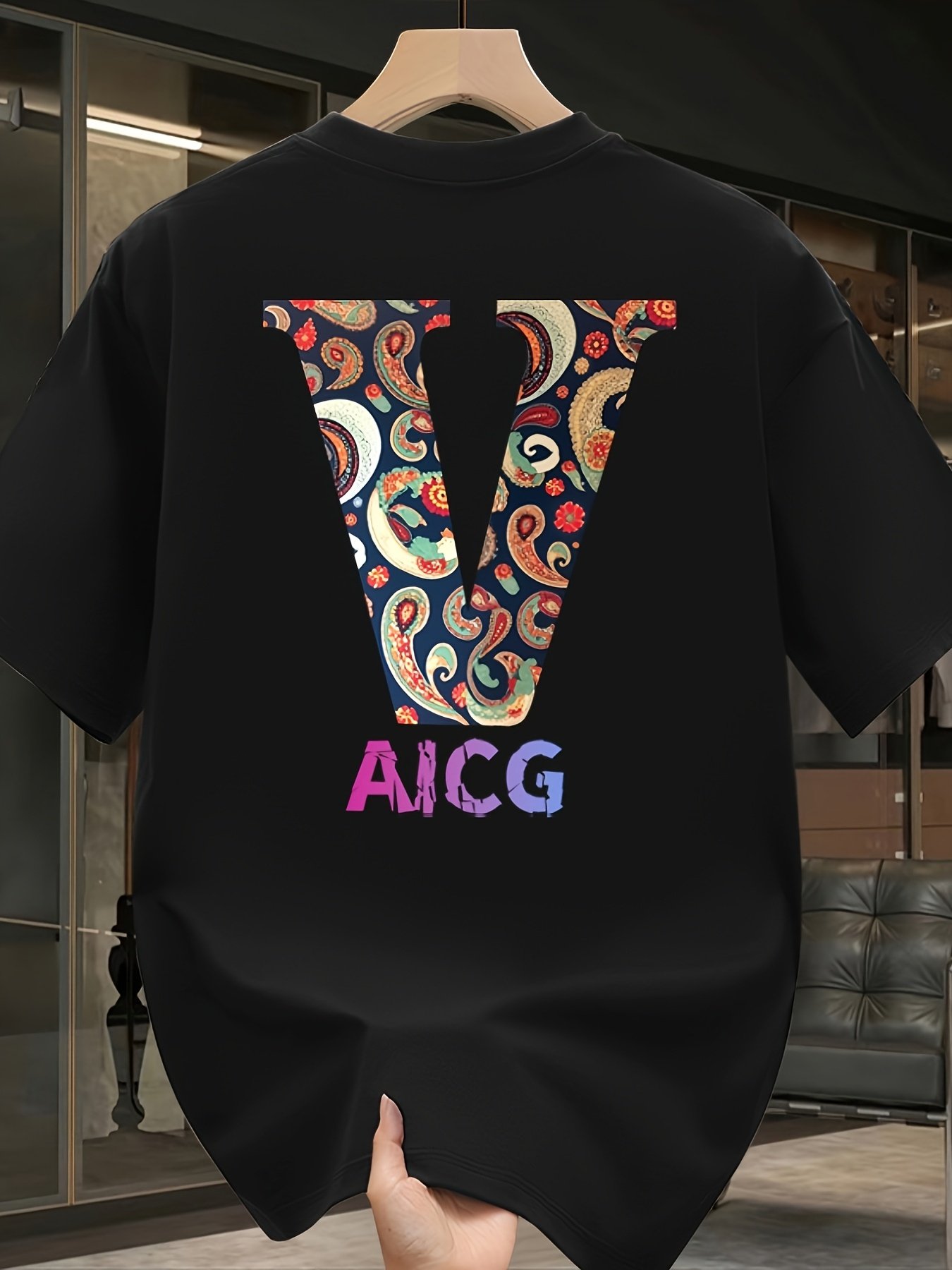 Black Graphic Round Neck Loose Fit T-Shirt