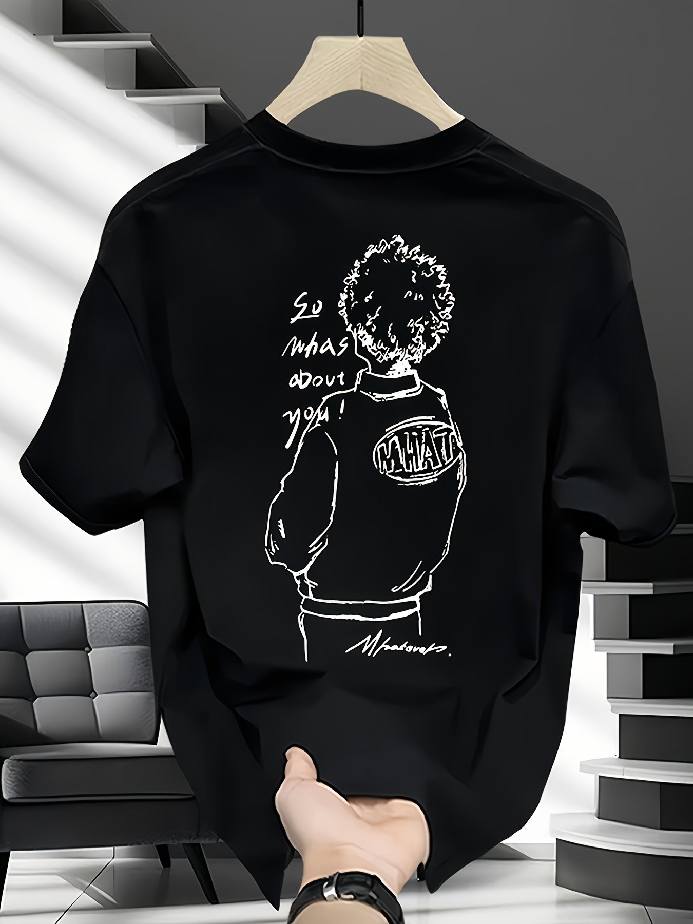 Black Graphic Round Neck Loose Fit T-Shirt