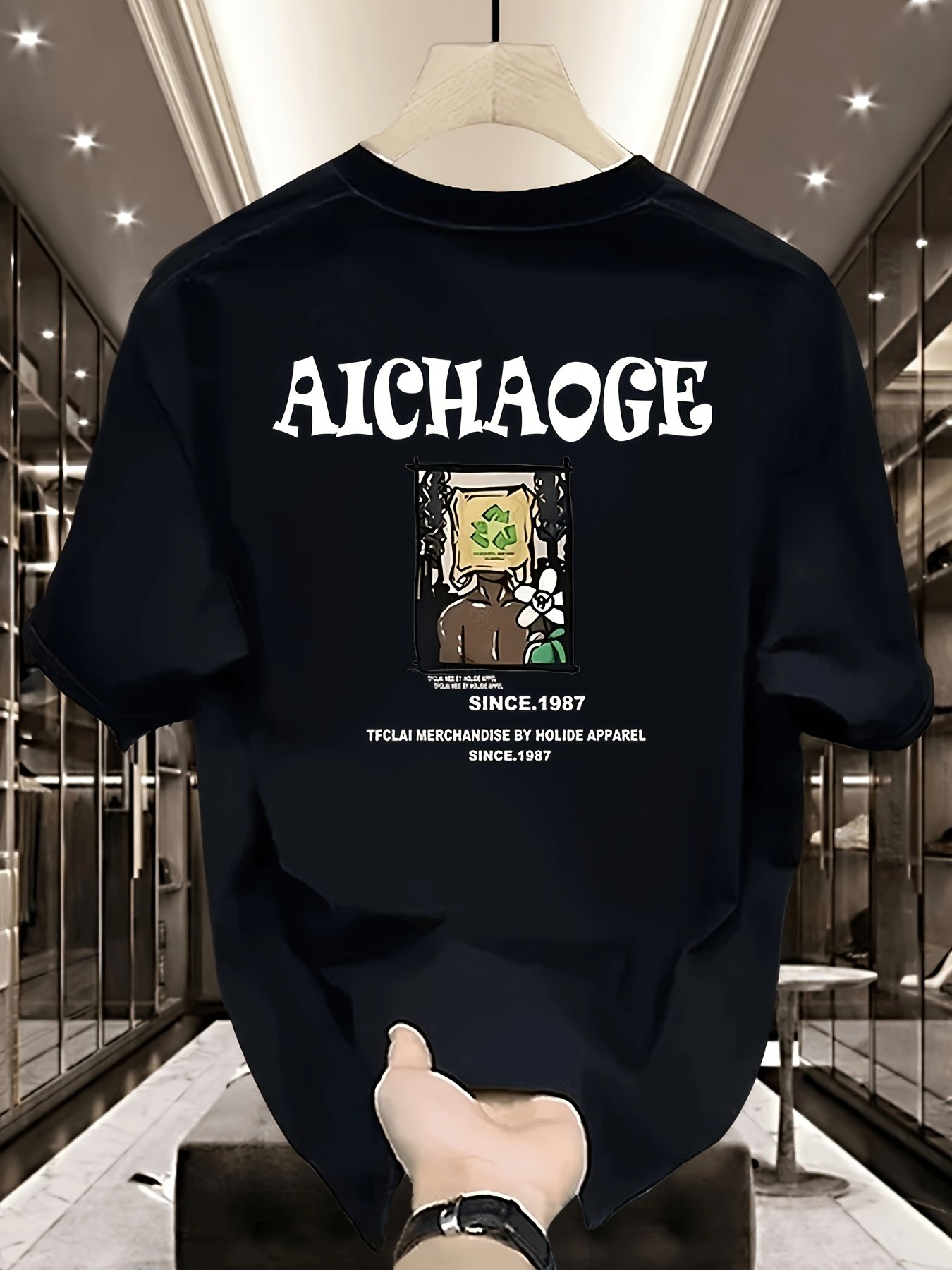 Black Graphic Round Neck Loose Fit T-Shirt