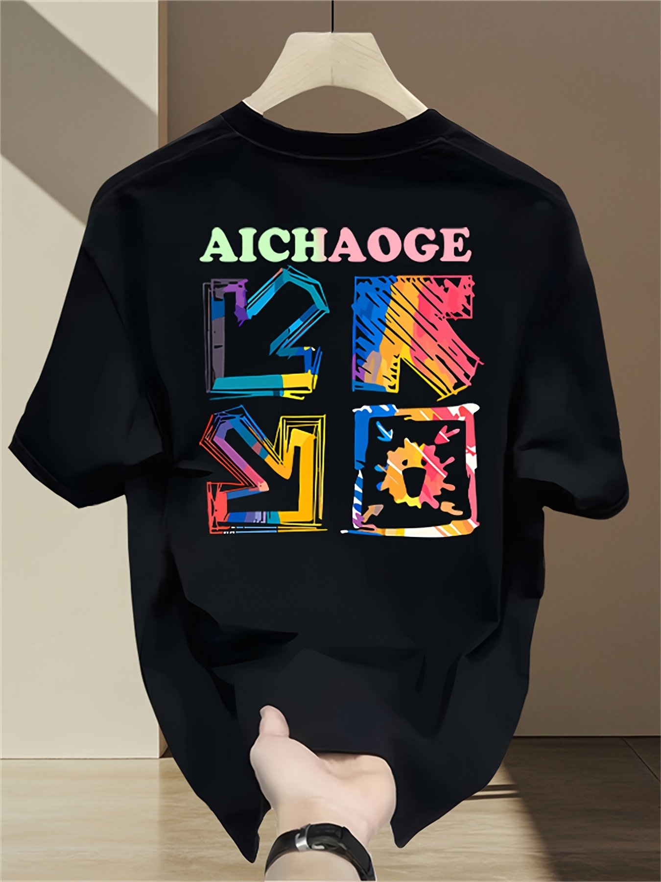 Black Graphic Round Neck Loose Fit T-Shirt