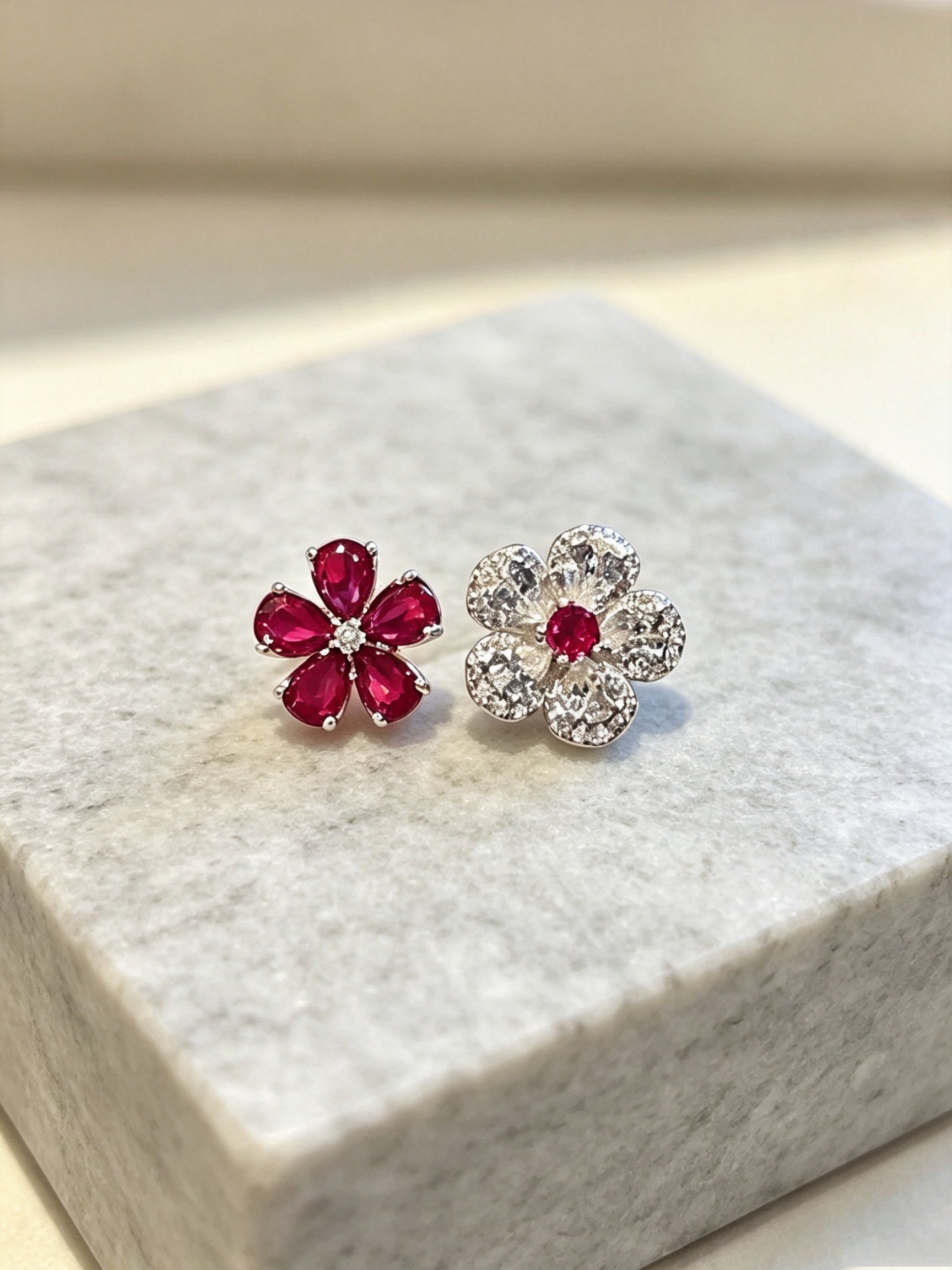 Floral Gemstone Stud Earrings