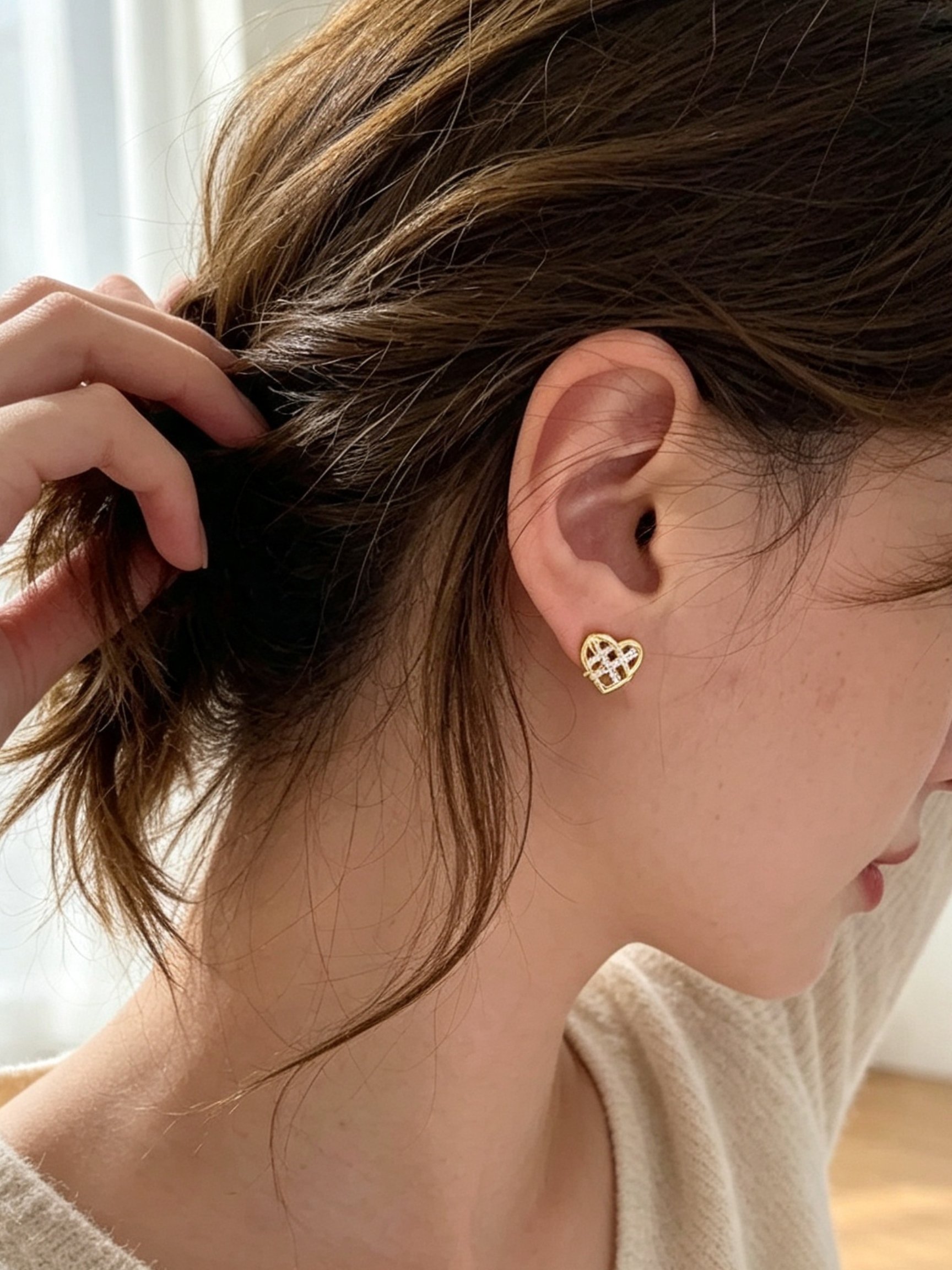 Heart Diamond Stud Earrings