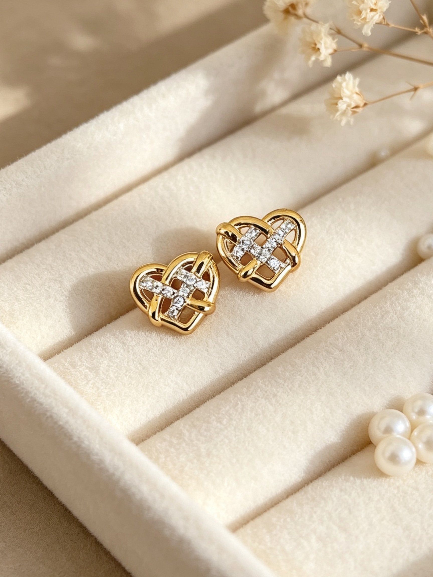 Heart Diamond Stud Earrings