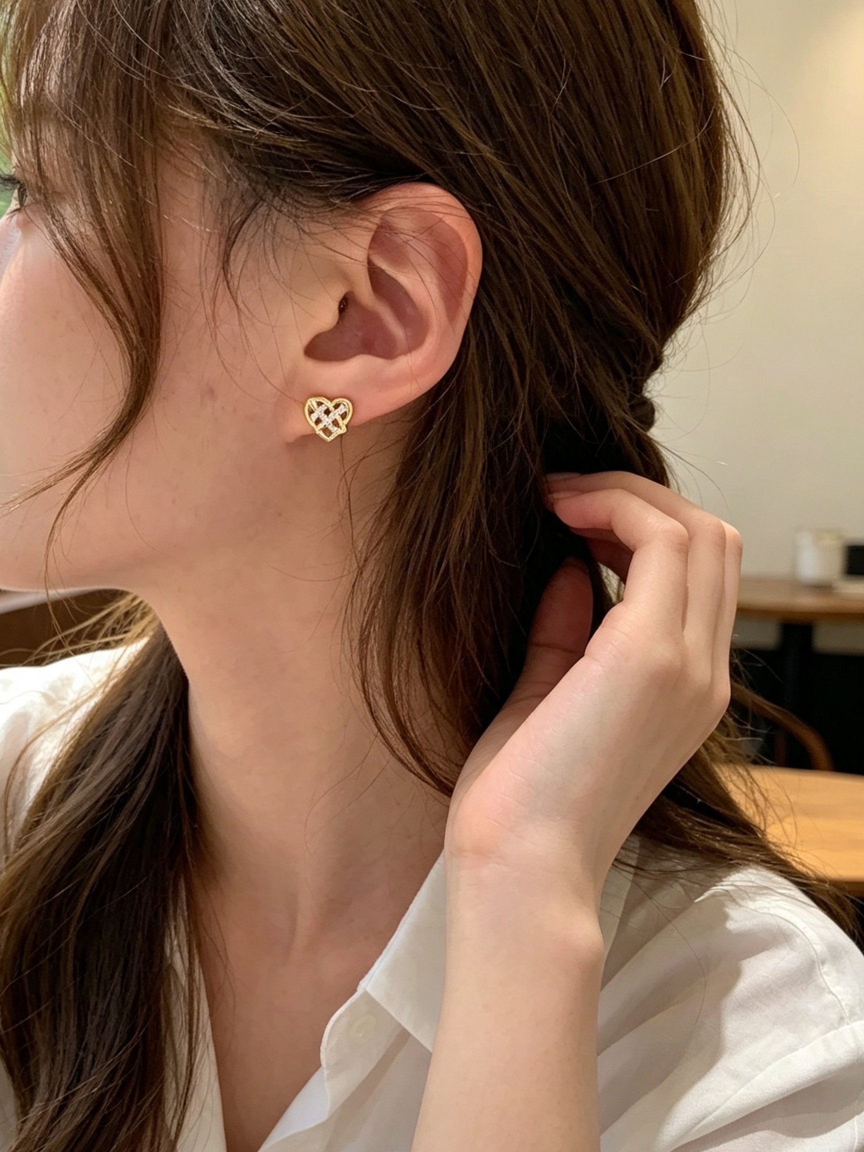 Heart Diamond Stud Earrings