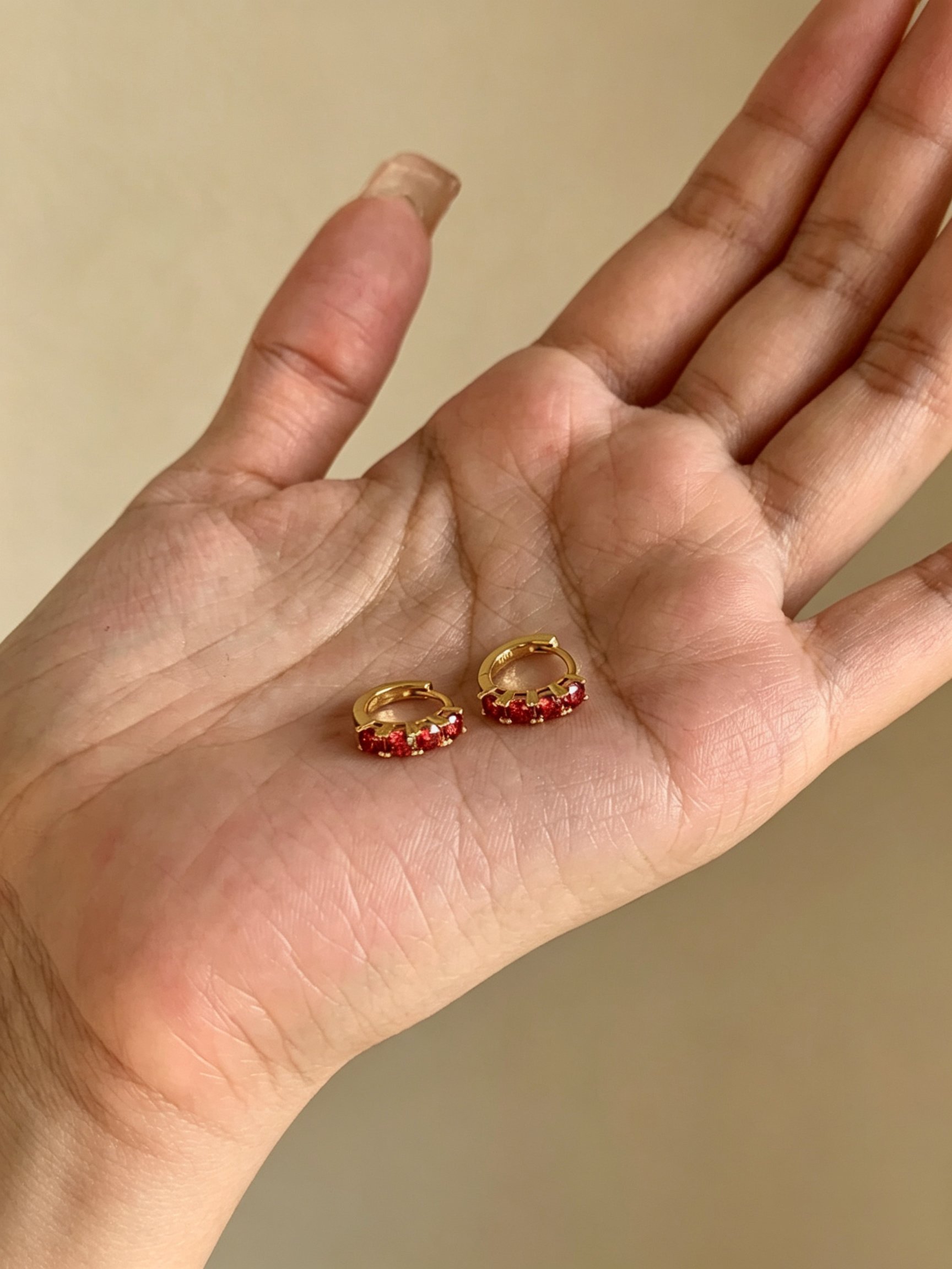 Dainty Gold Hoop Earrings with Ruby Zircon