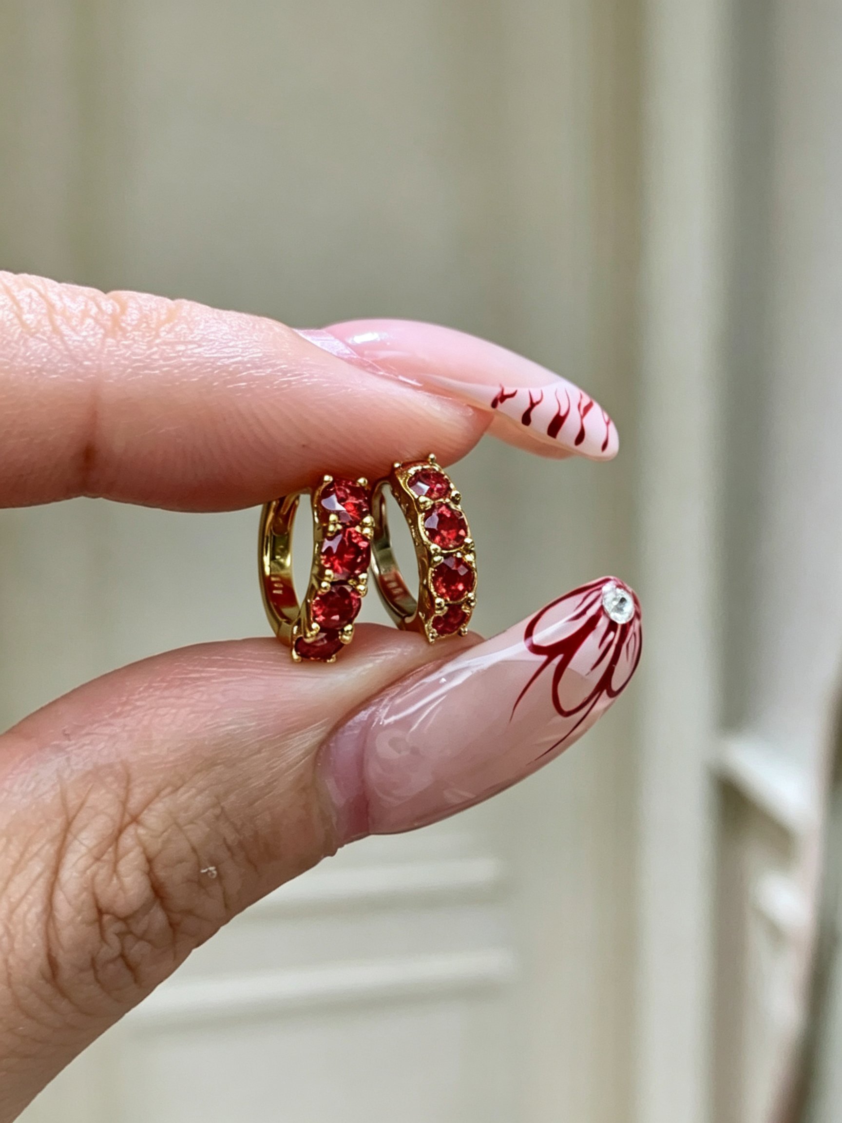 Dainty Gold Hoop Earrings with Ruby Zircon