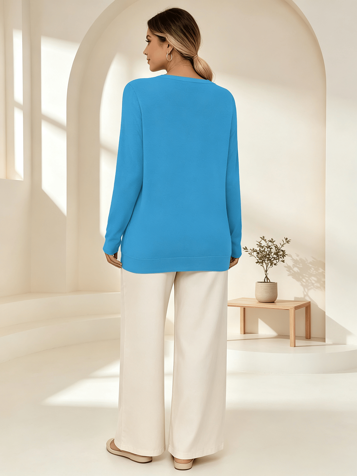 Plus Size Blue V-Neck Tunic with Side Buttons