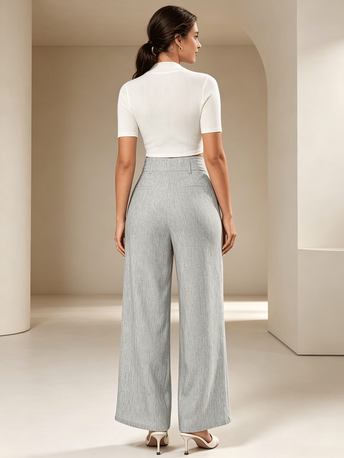 Grey High-Waist Wide-Leg Relaxed Fit Trousers