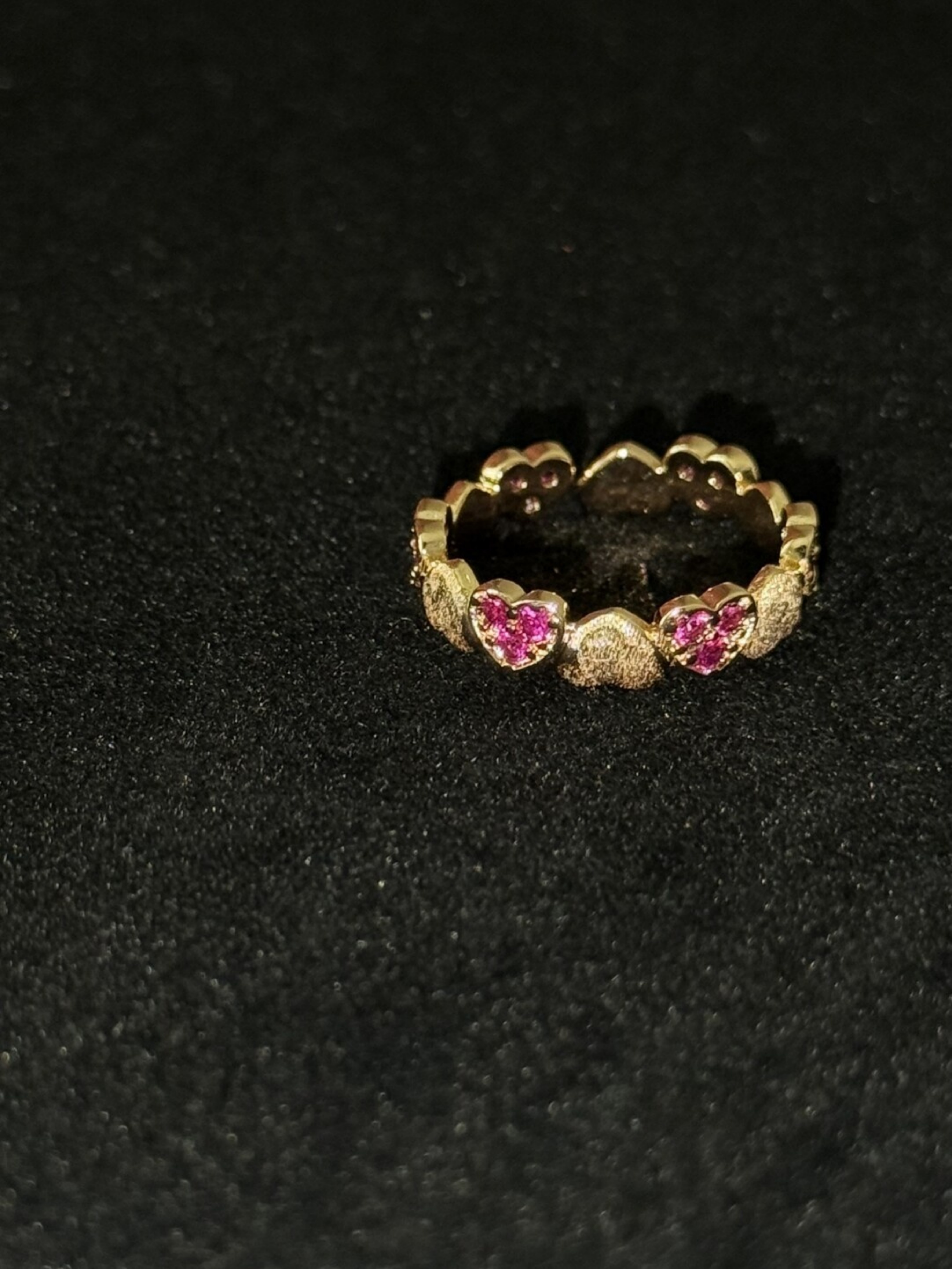 Golden Heart Eternity Ring with Pink Zircons