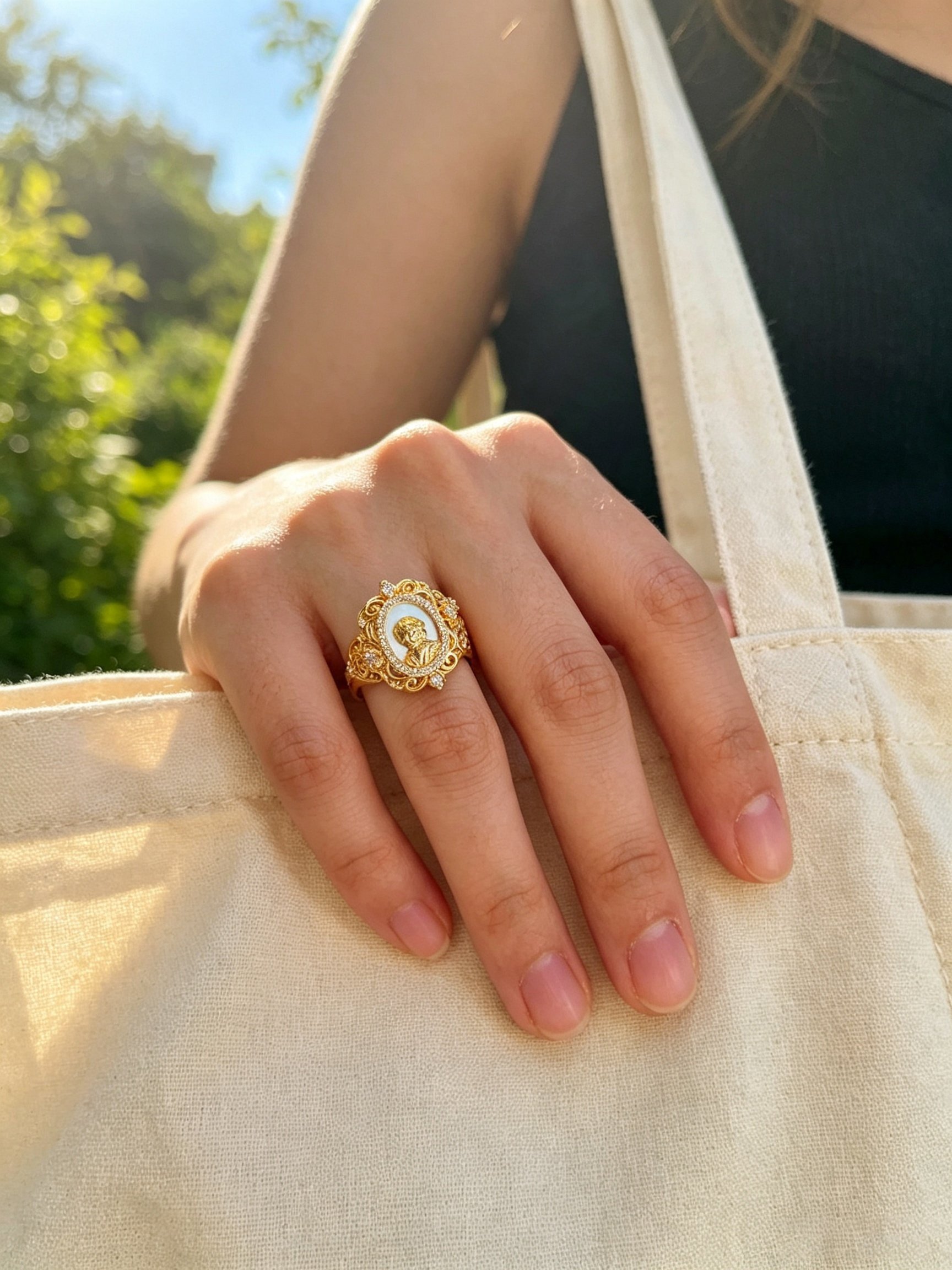 Golden Goddess Medallion Ring