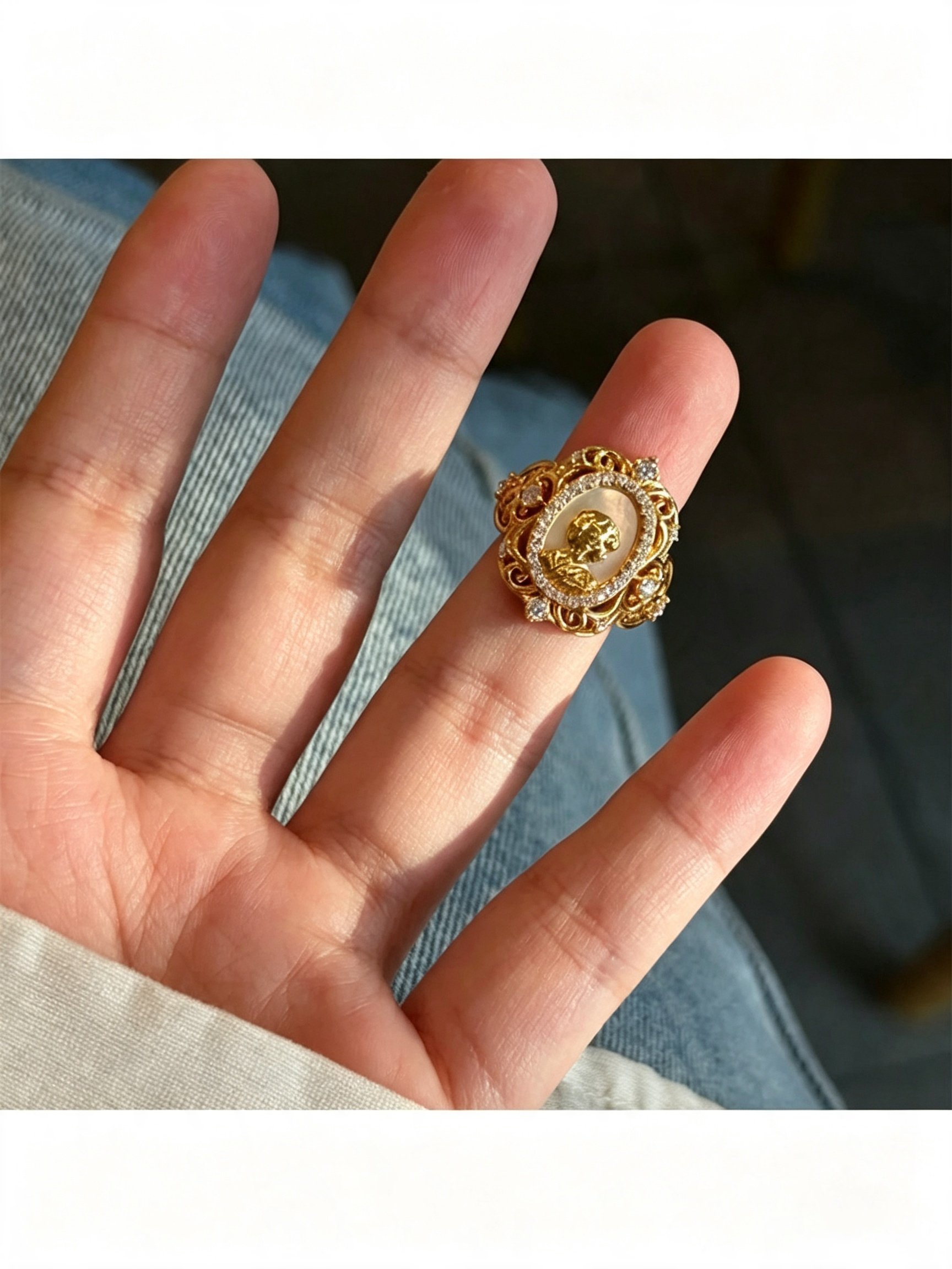 Golden Goddess Medallion Ring