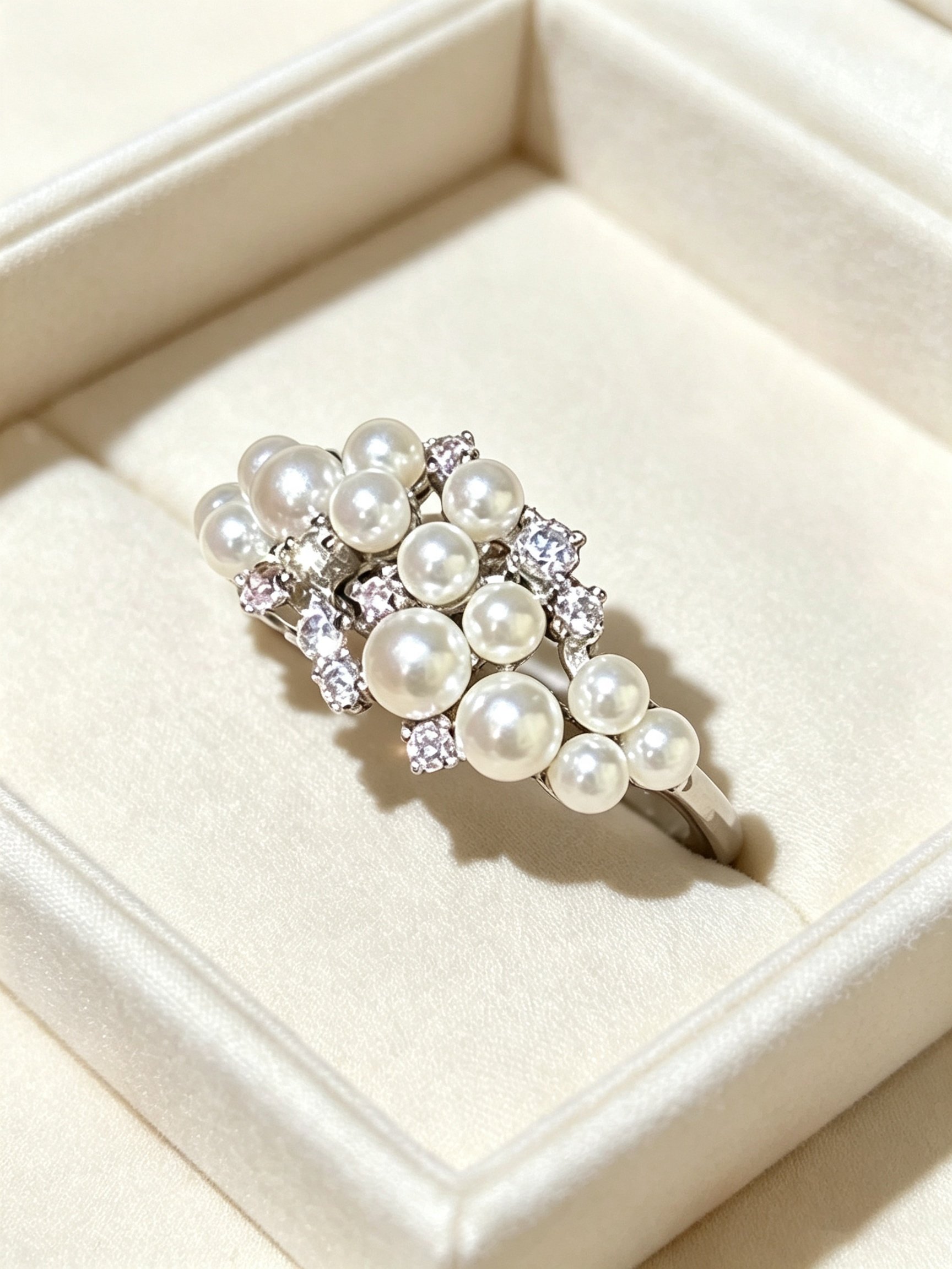 Silver Pearl and Zircon Ring