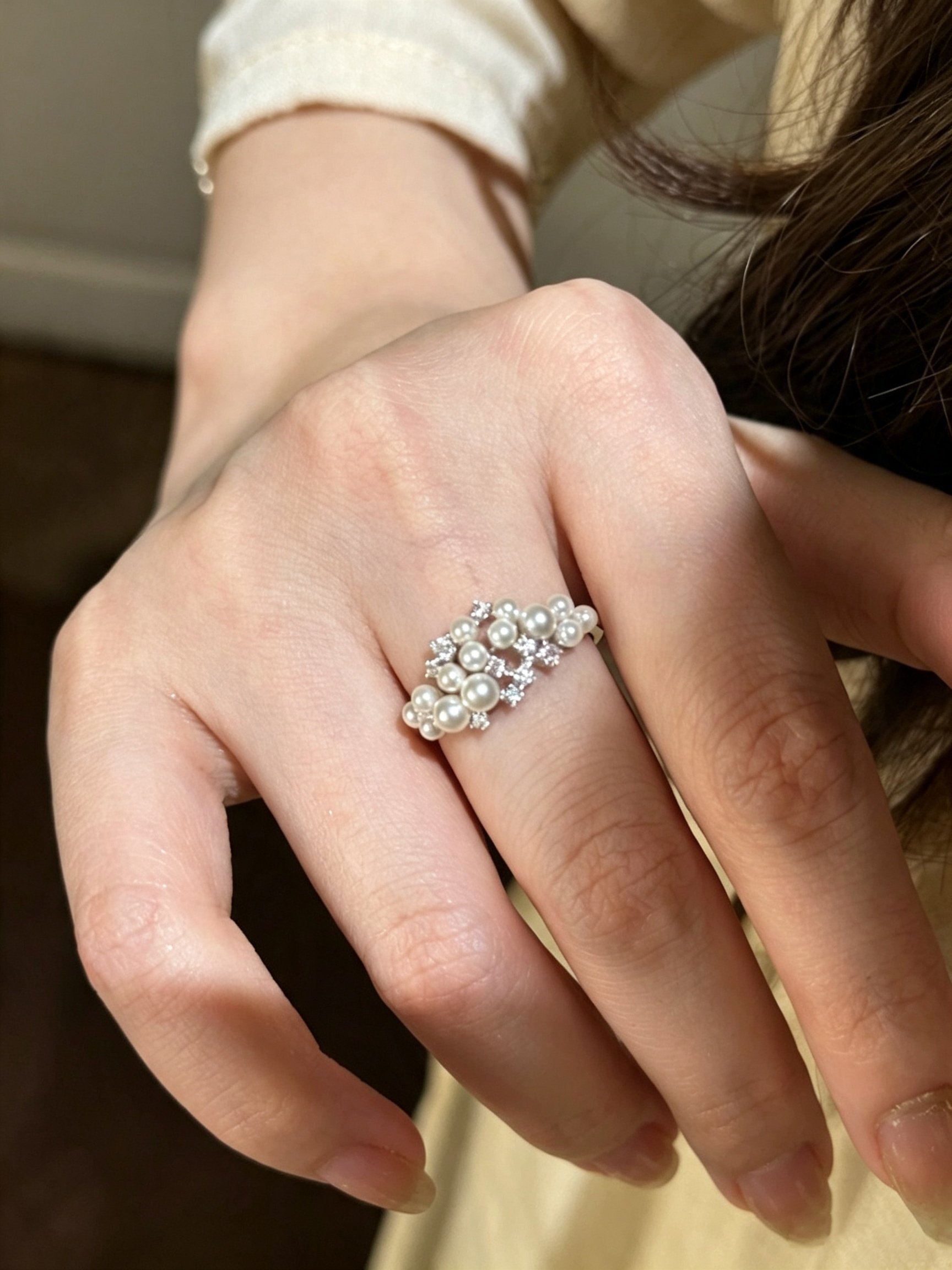 Silver Pearl and Zircon Ring