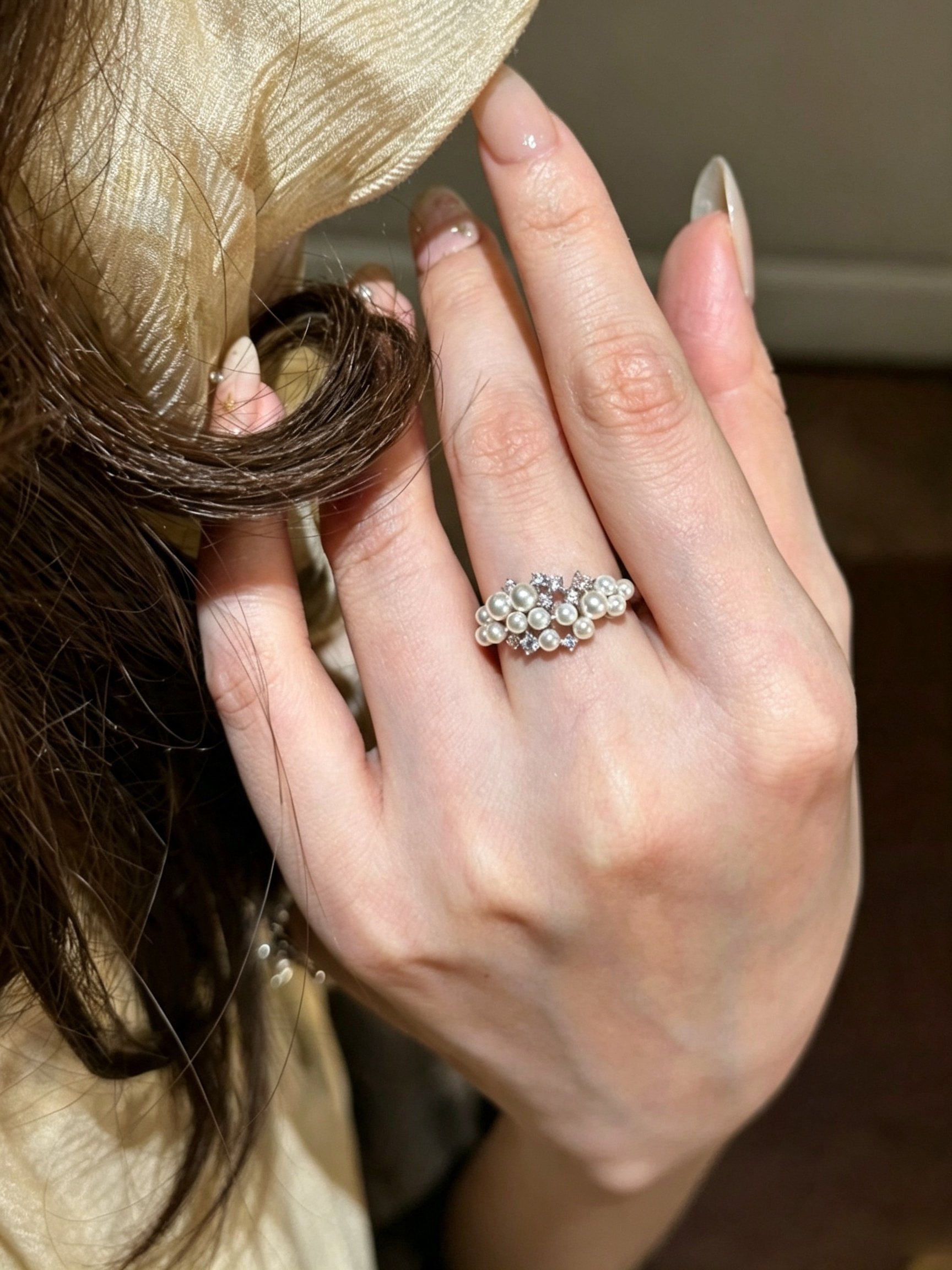 Silver Pearl and Zircon Ring