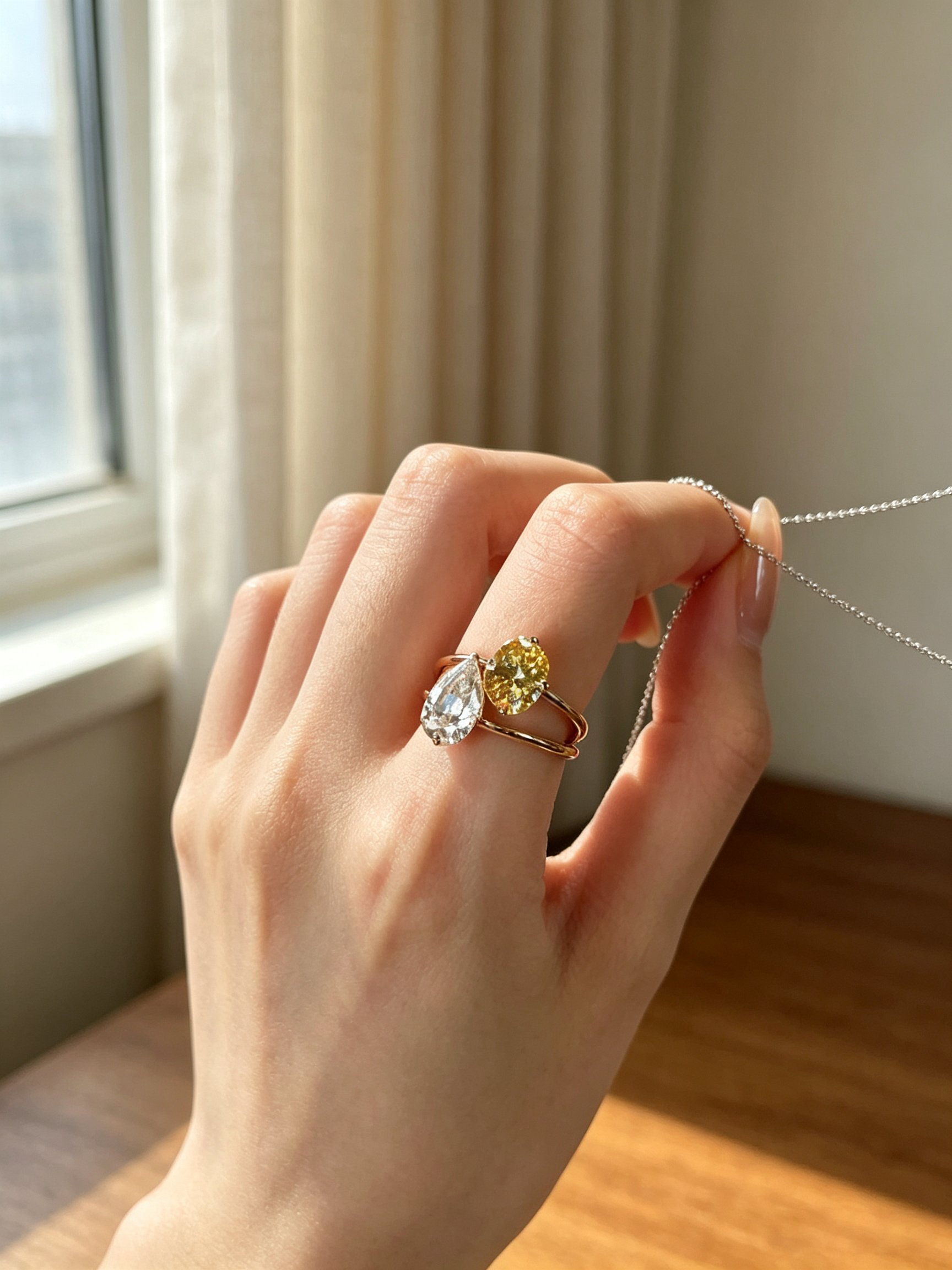 Golden Dual Stone Ring