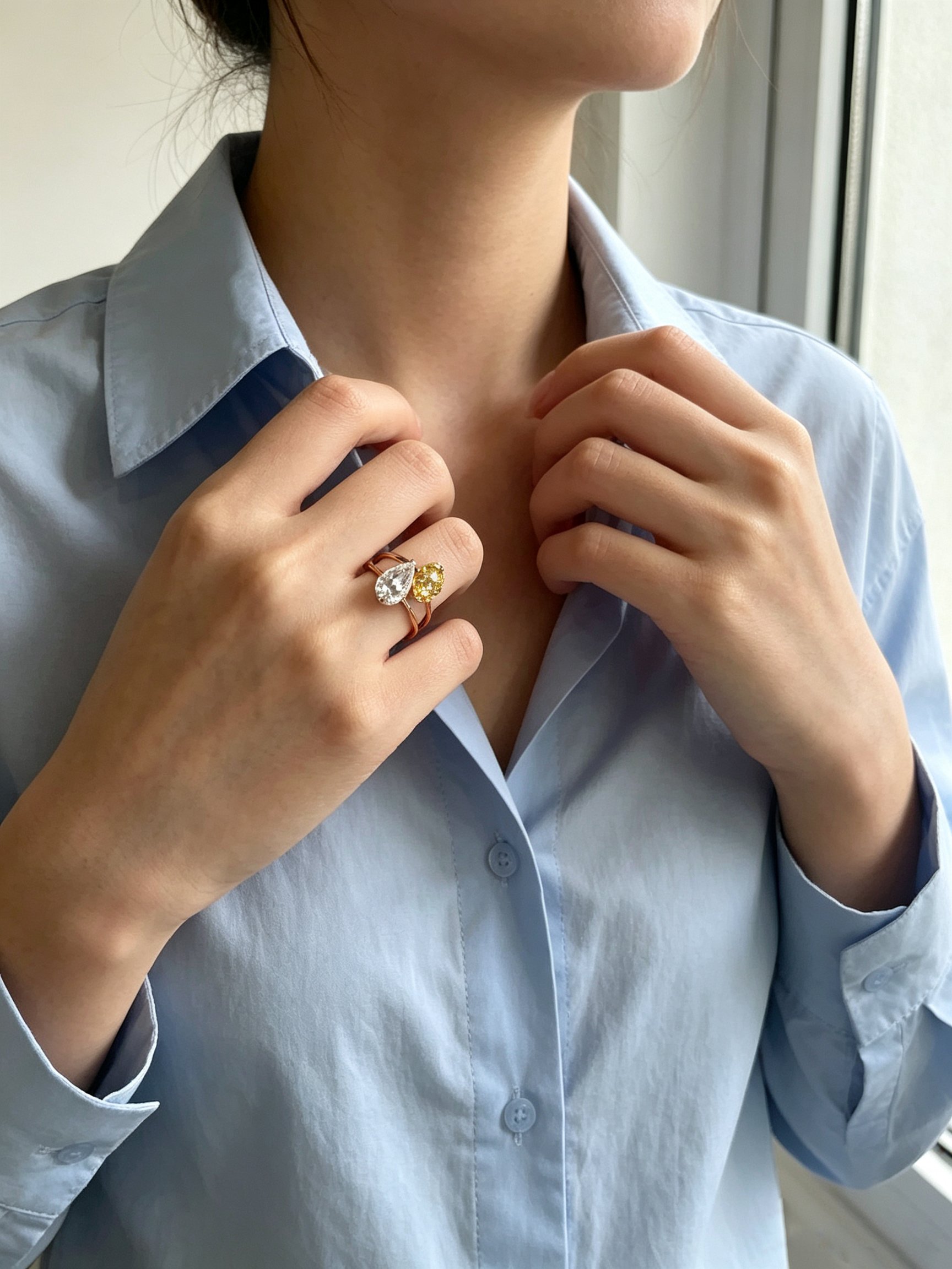 Golden Dual Stone Ring