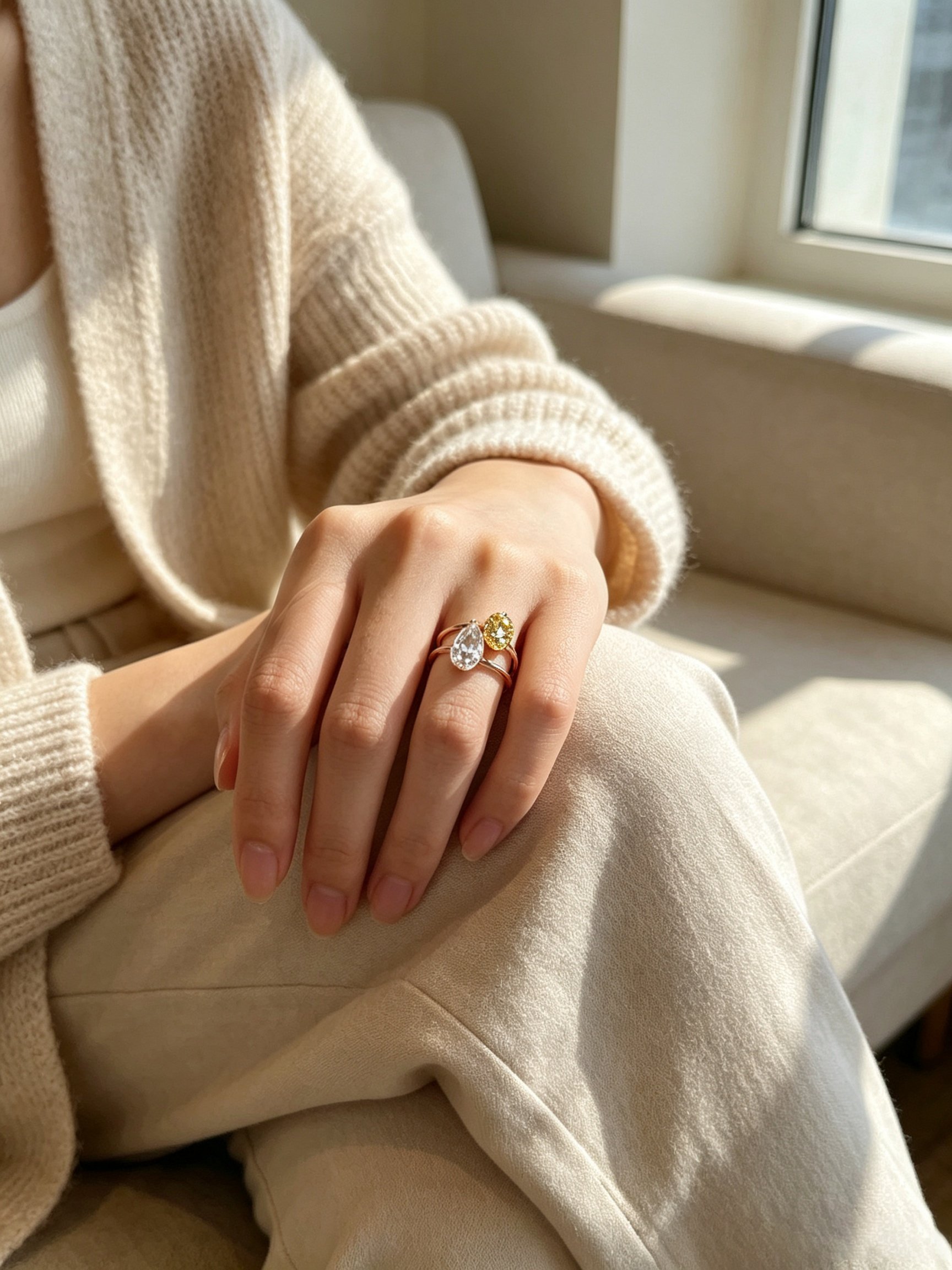 Golden Dual Stone Ring