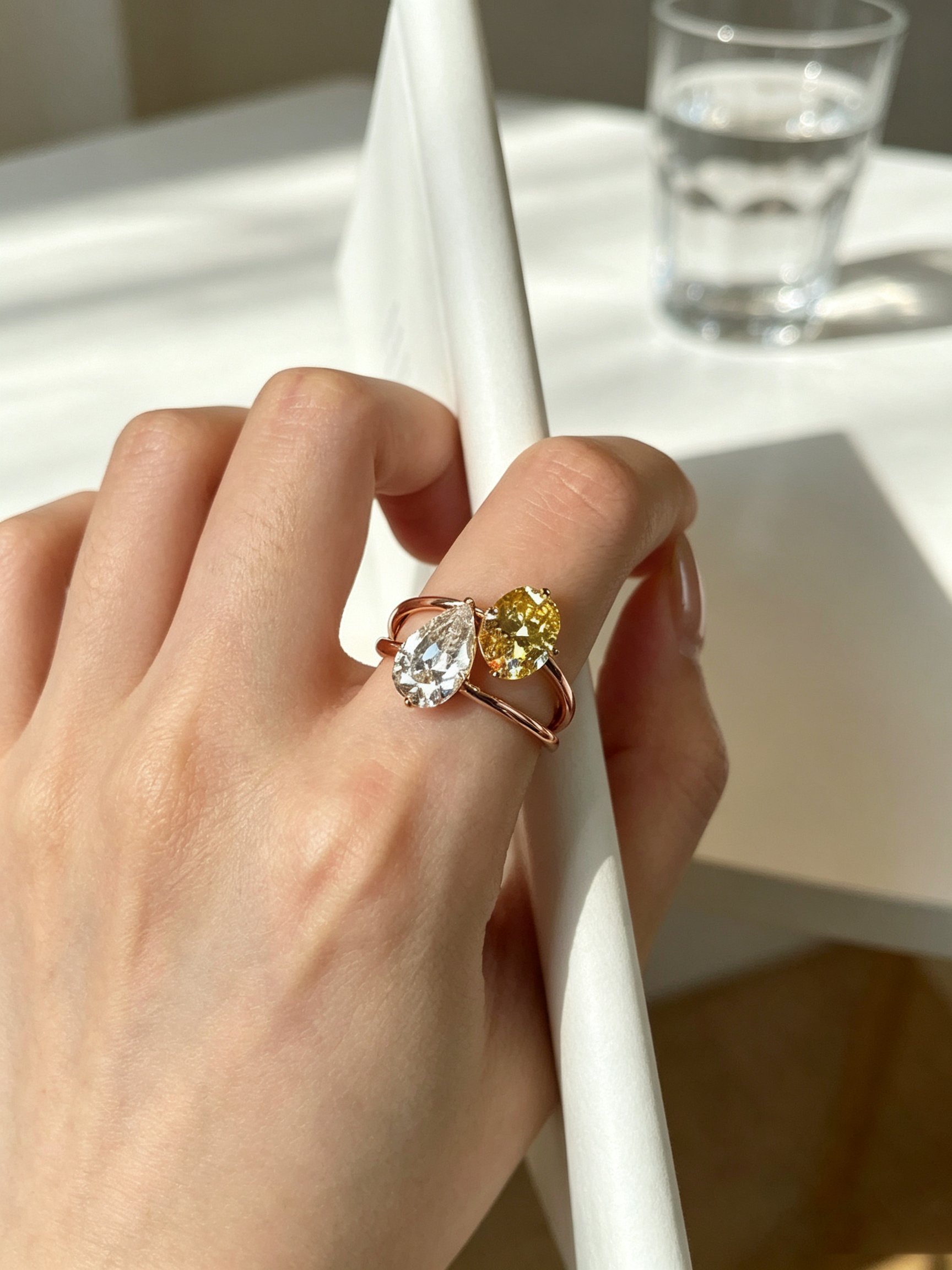 Golden Dual Stone Ring