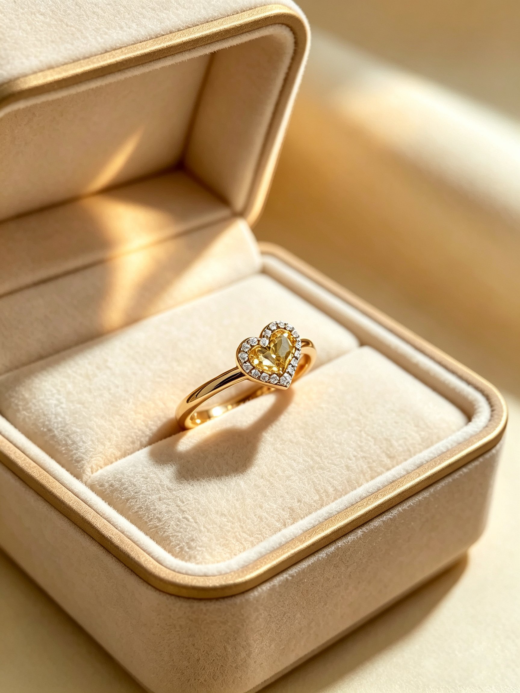 Golden Heart Ring with Yellow Gemstone