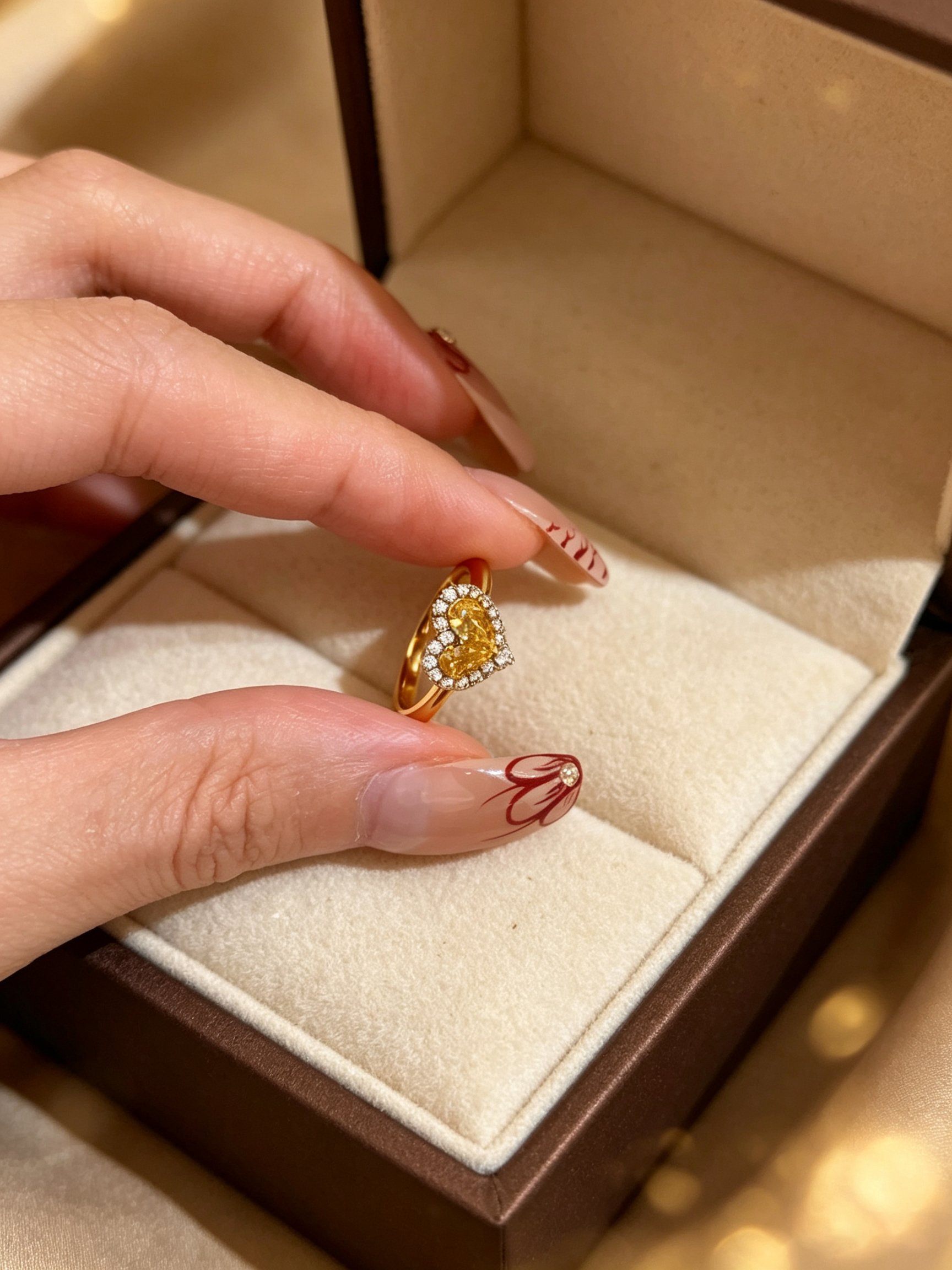 Golden Heart Ring with Yellow Gemstone