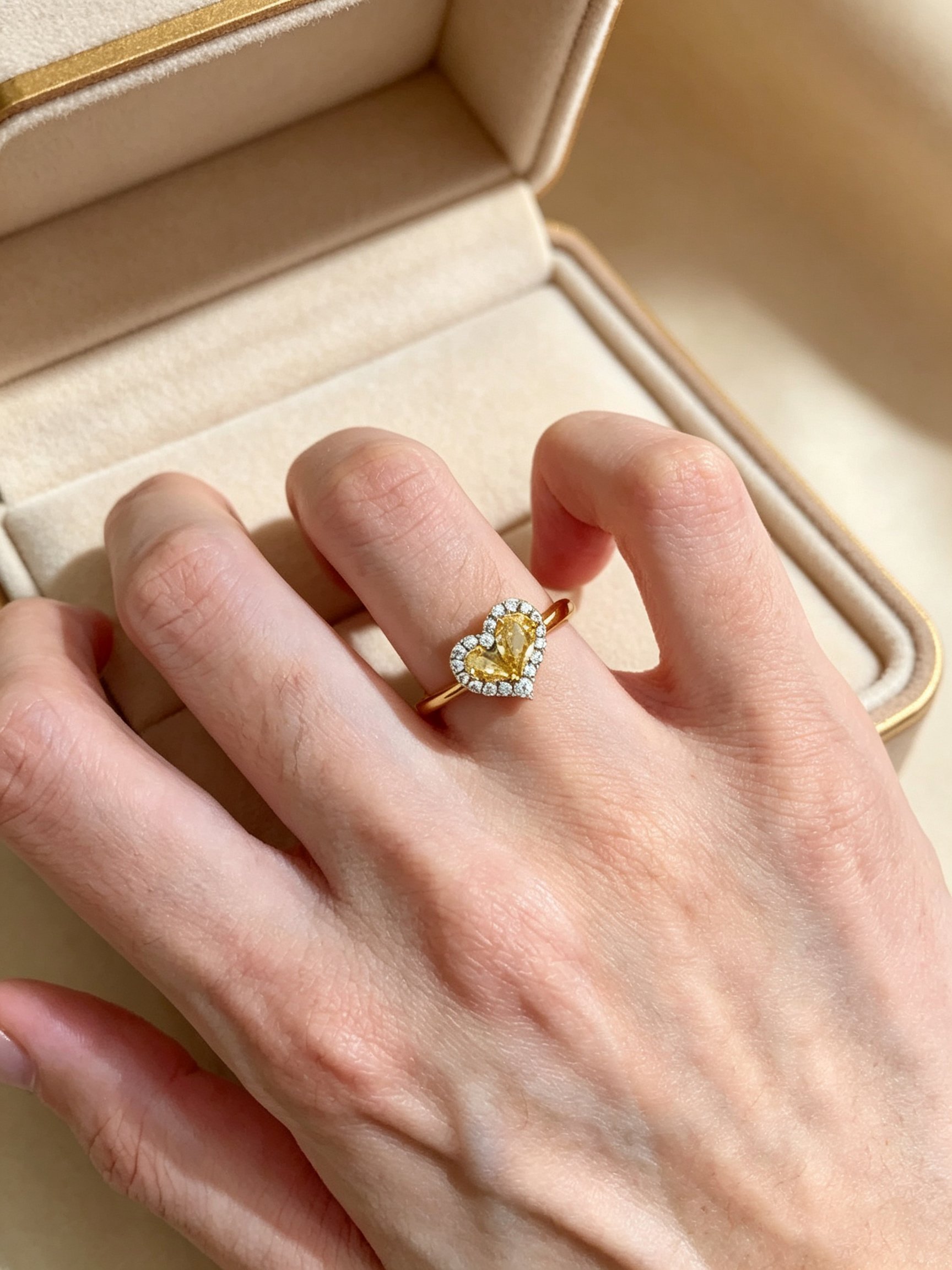 Golden Heart Ring with Yellow Gemstone