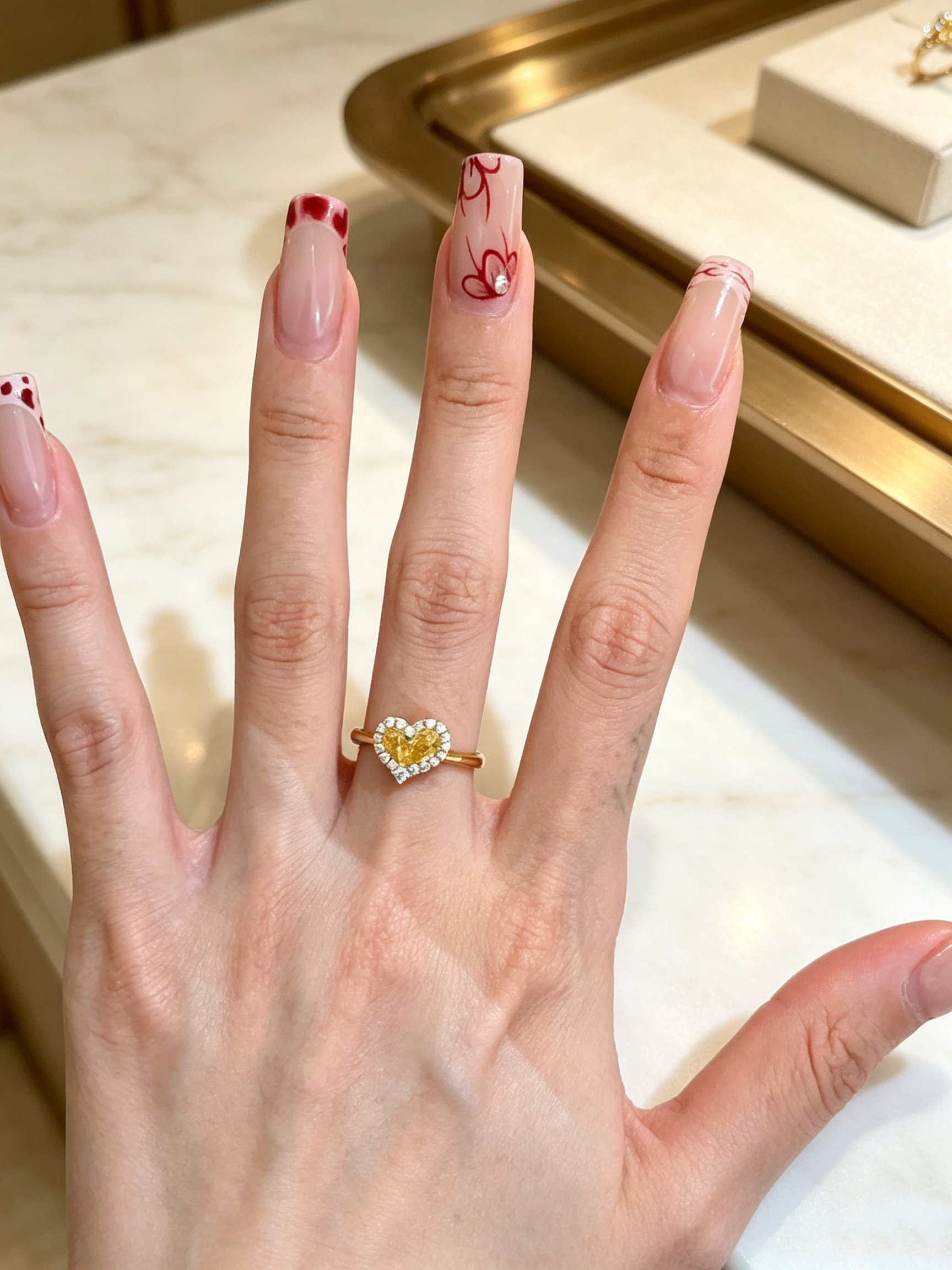 Golden Heart Ring with Yellow Gemstone