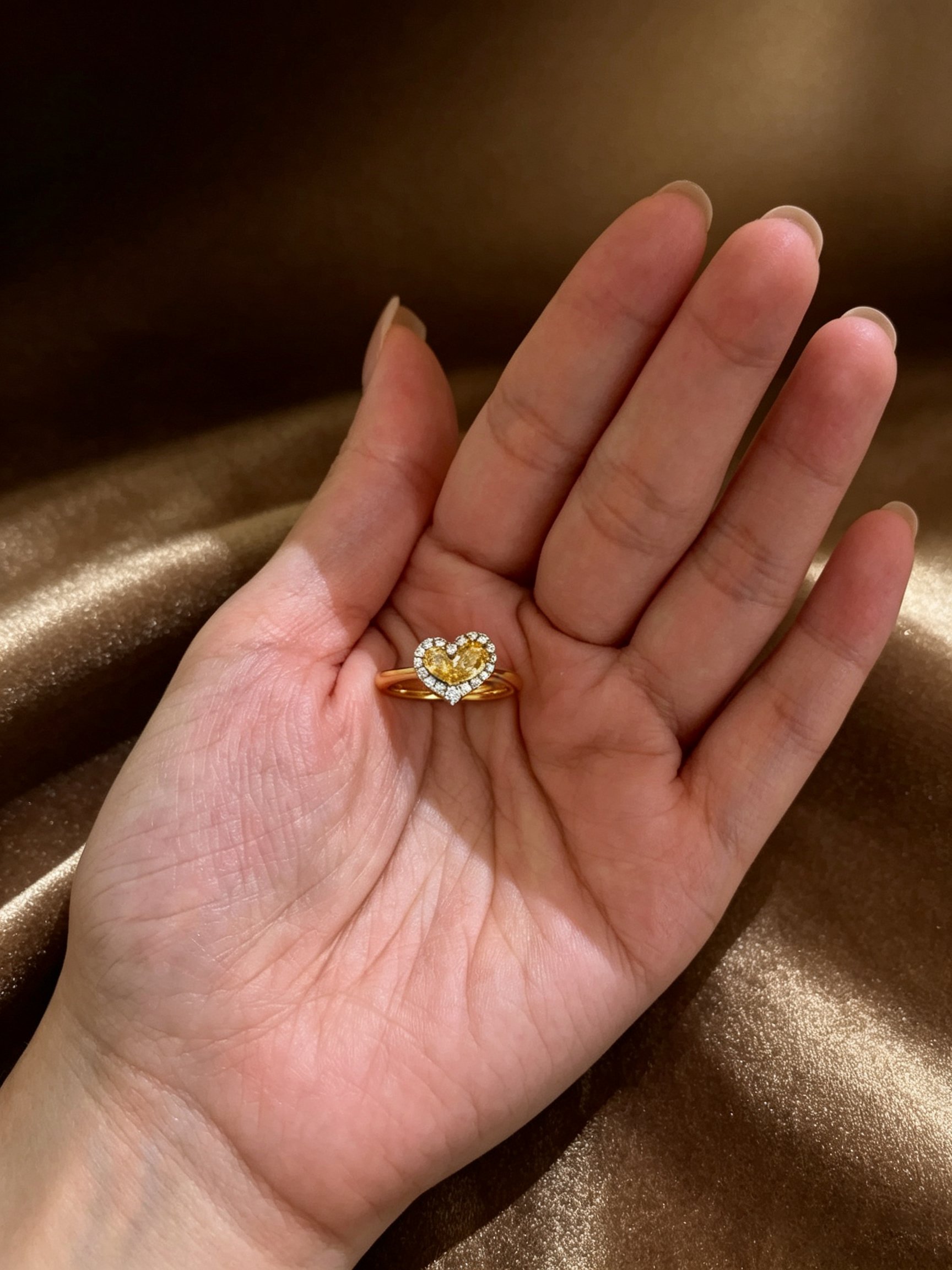 Golden Heart Ring with Yellow Gemstone