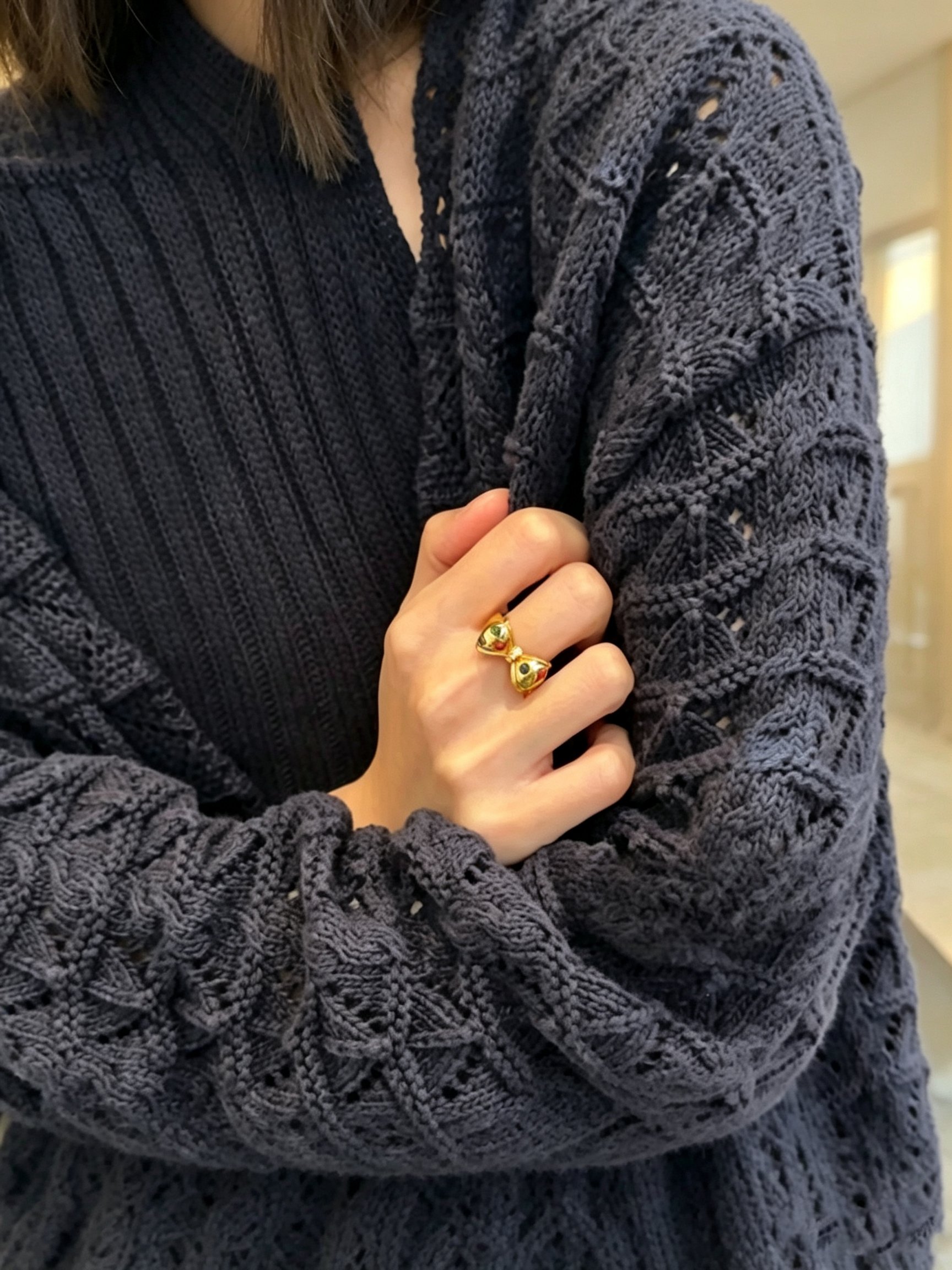 Gold Bow Ring with Multi-Colored Gemstones