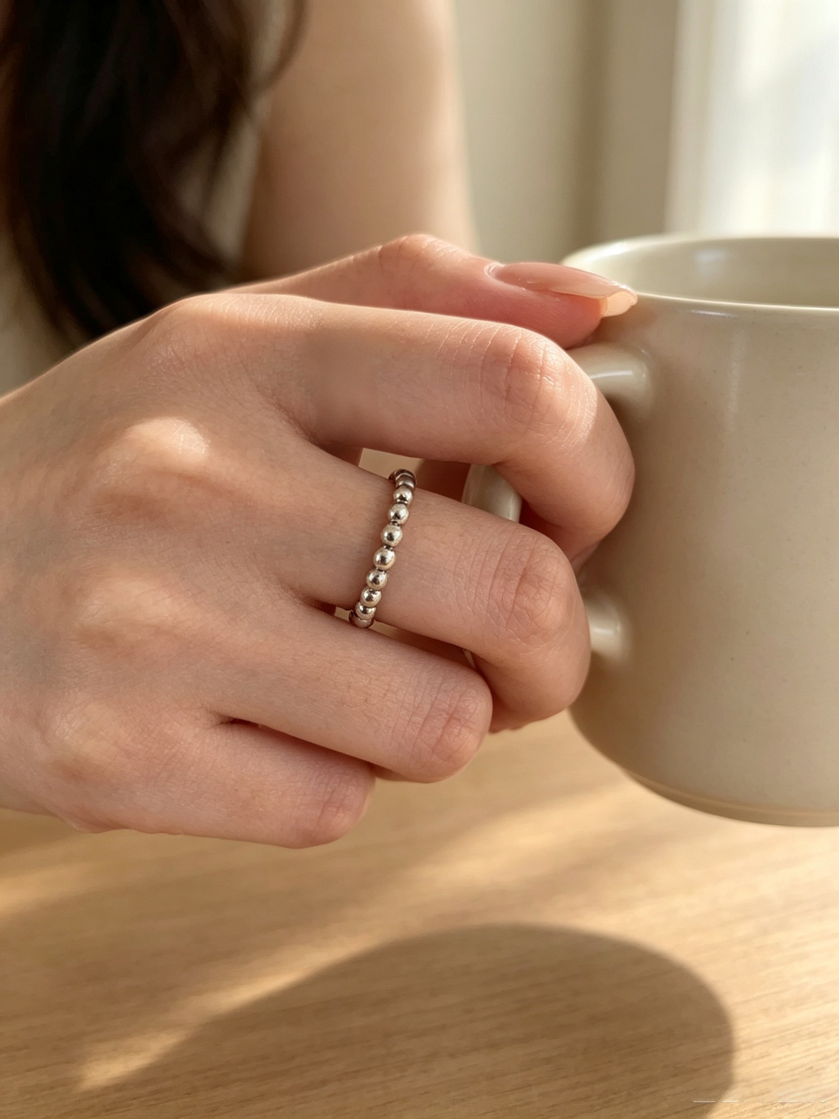 Silver Beaded Stacking Ring
