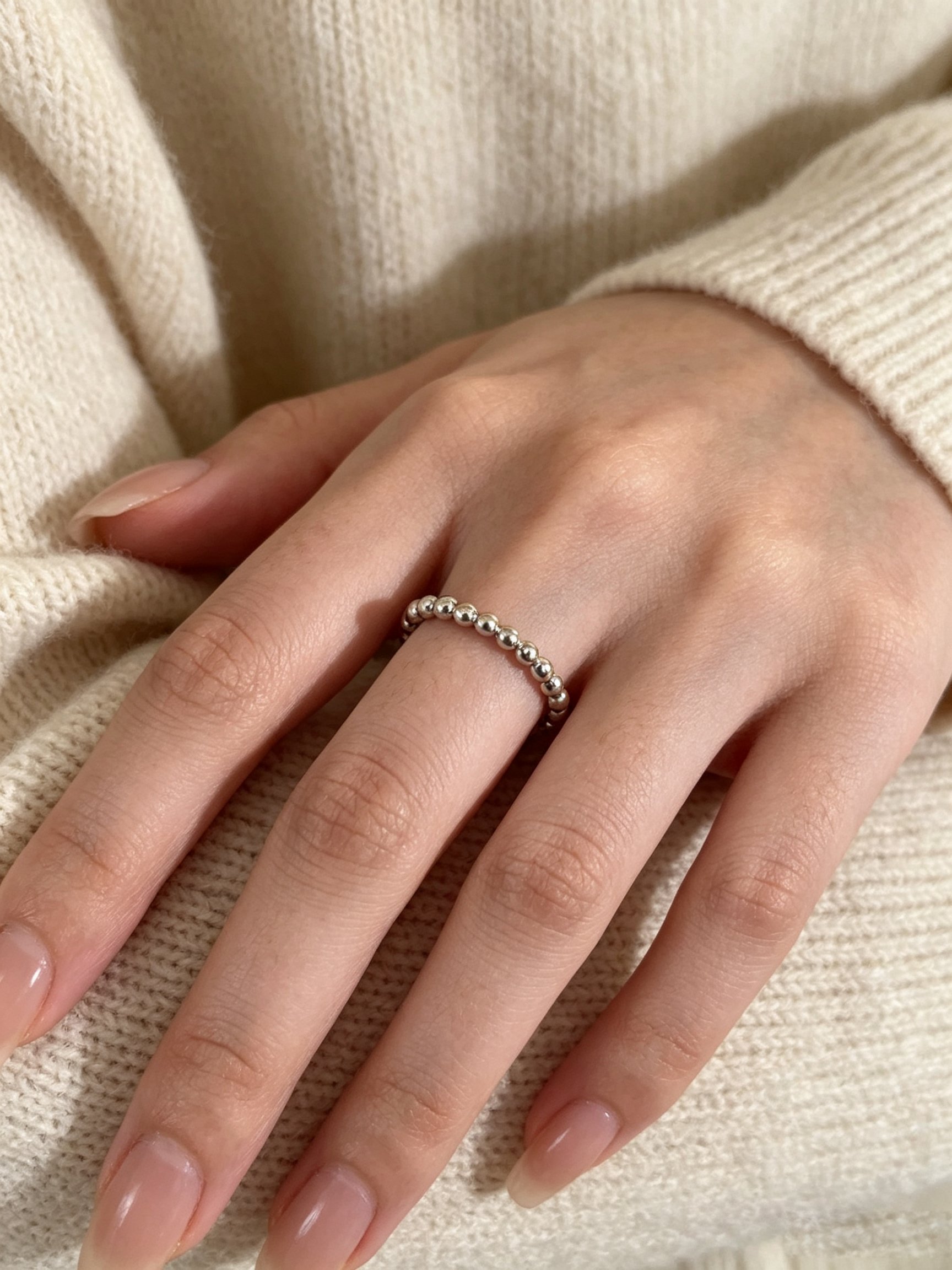 Silver Beaded Stacking Ring
