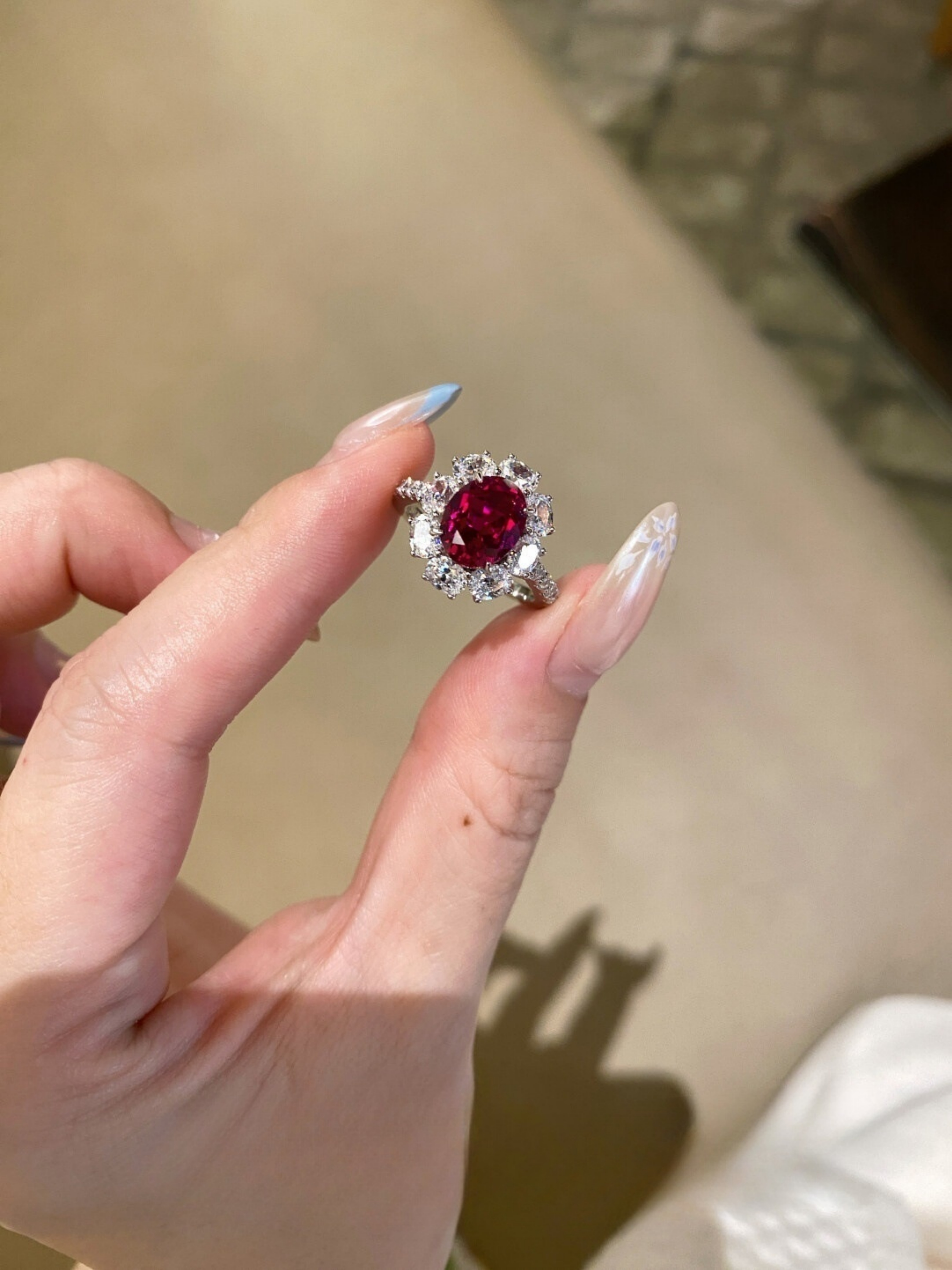 Sparkling Silver Ruby Halo Ring