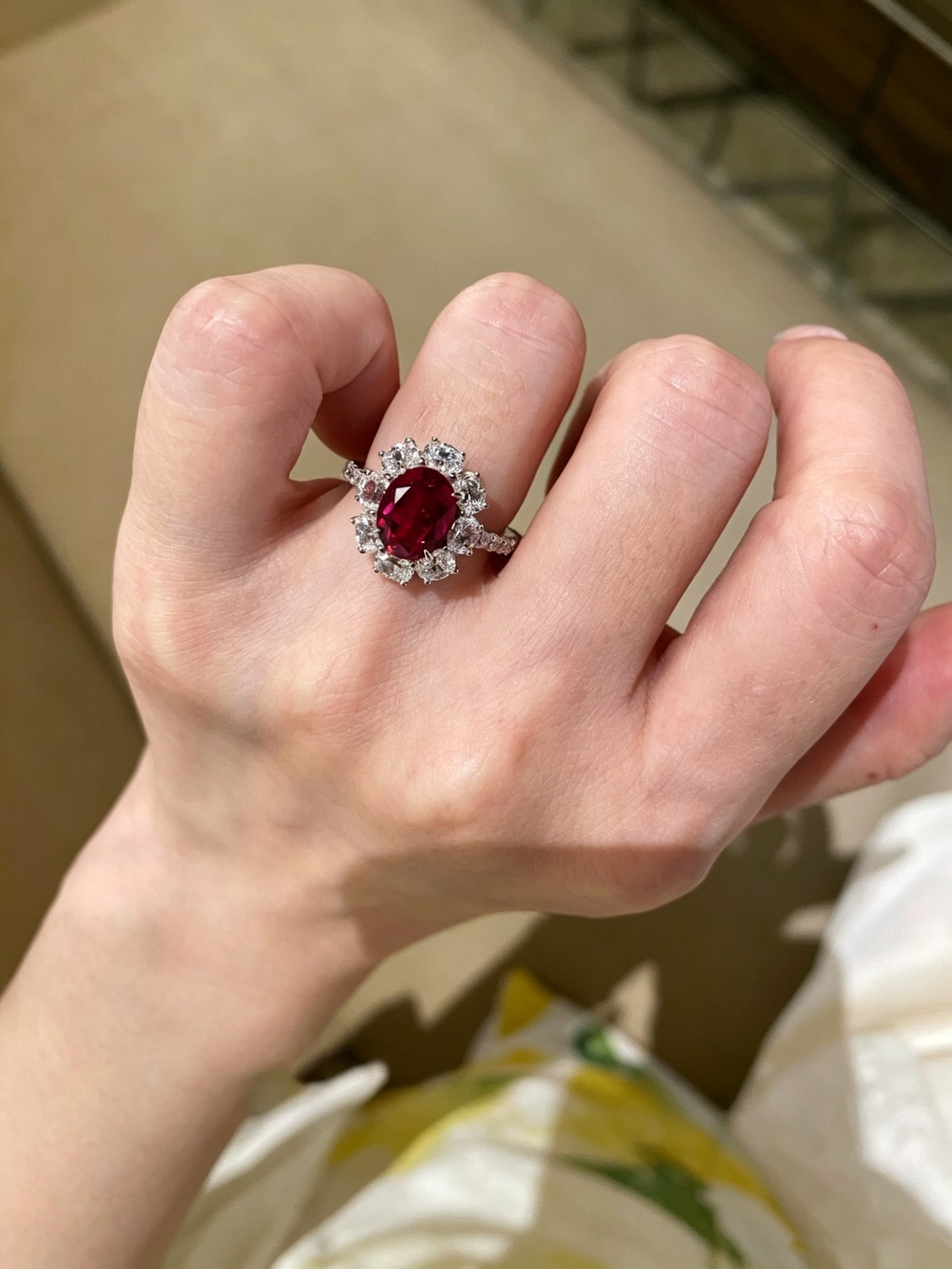 Sparkling Silver Ruby Halo Ring