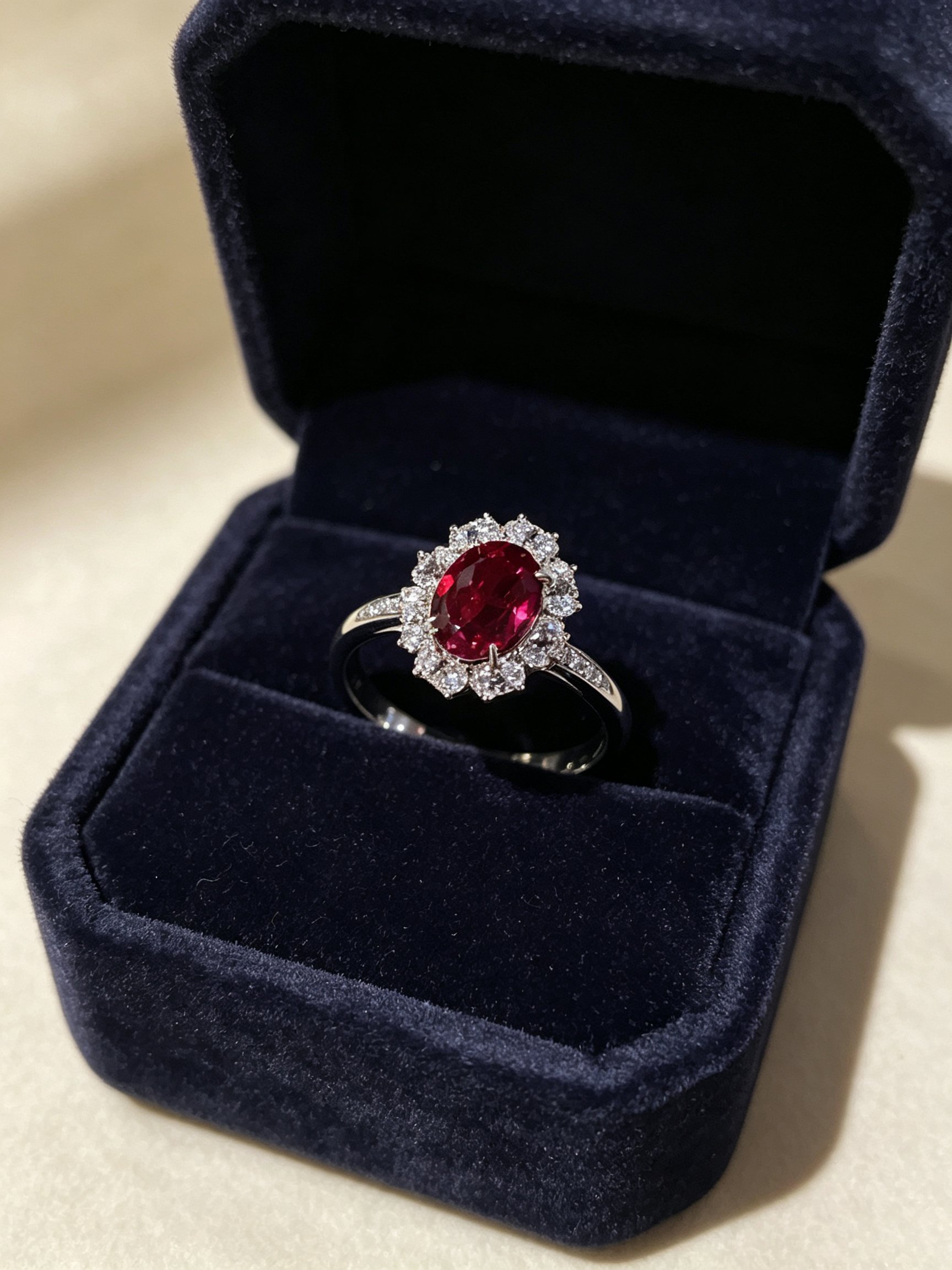 Sparkling Silver Ruby Halo Ring