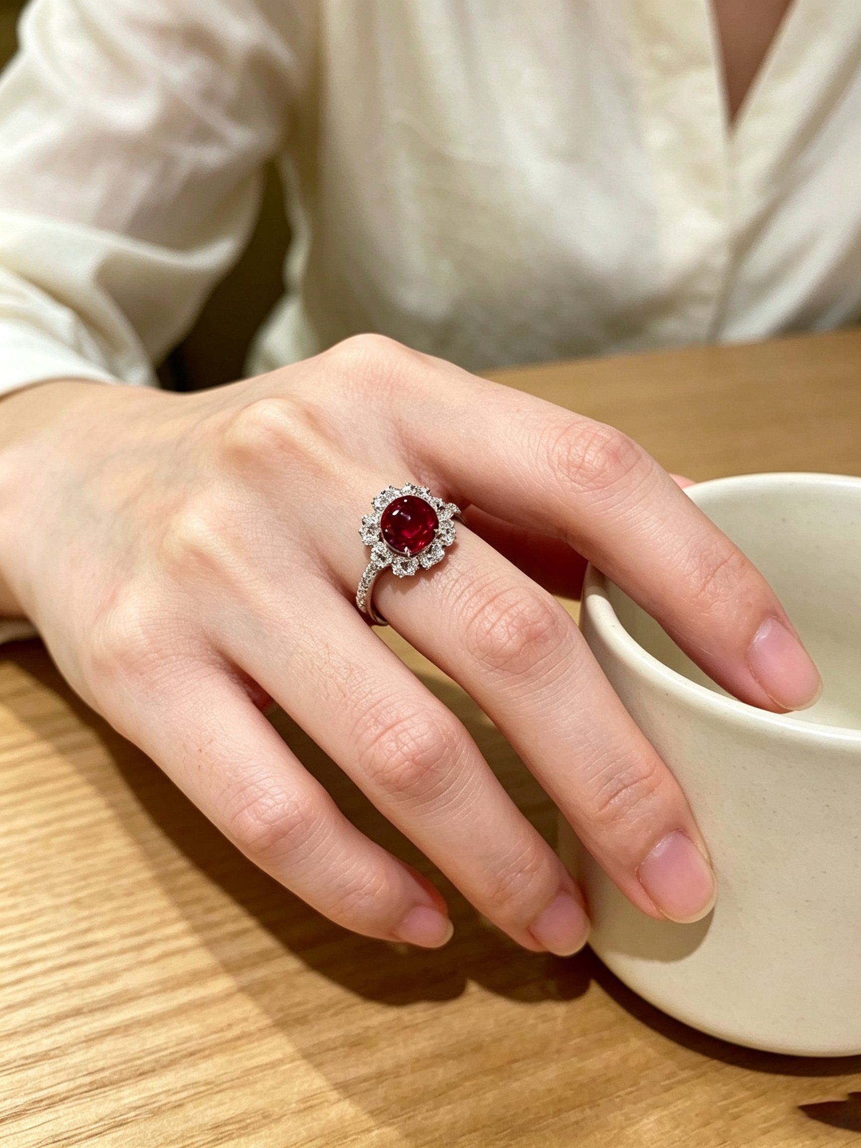 Sparkling Silver Ruby Halo Ring