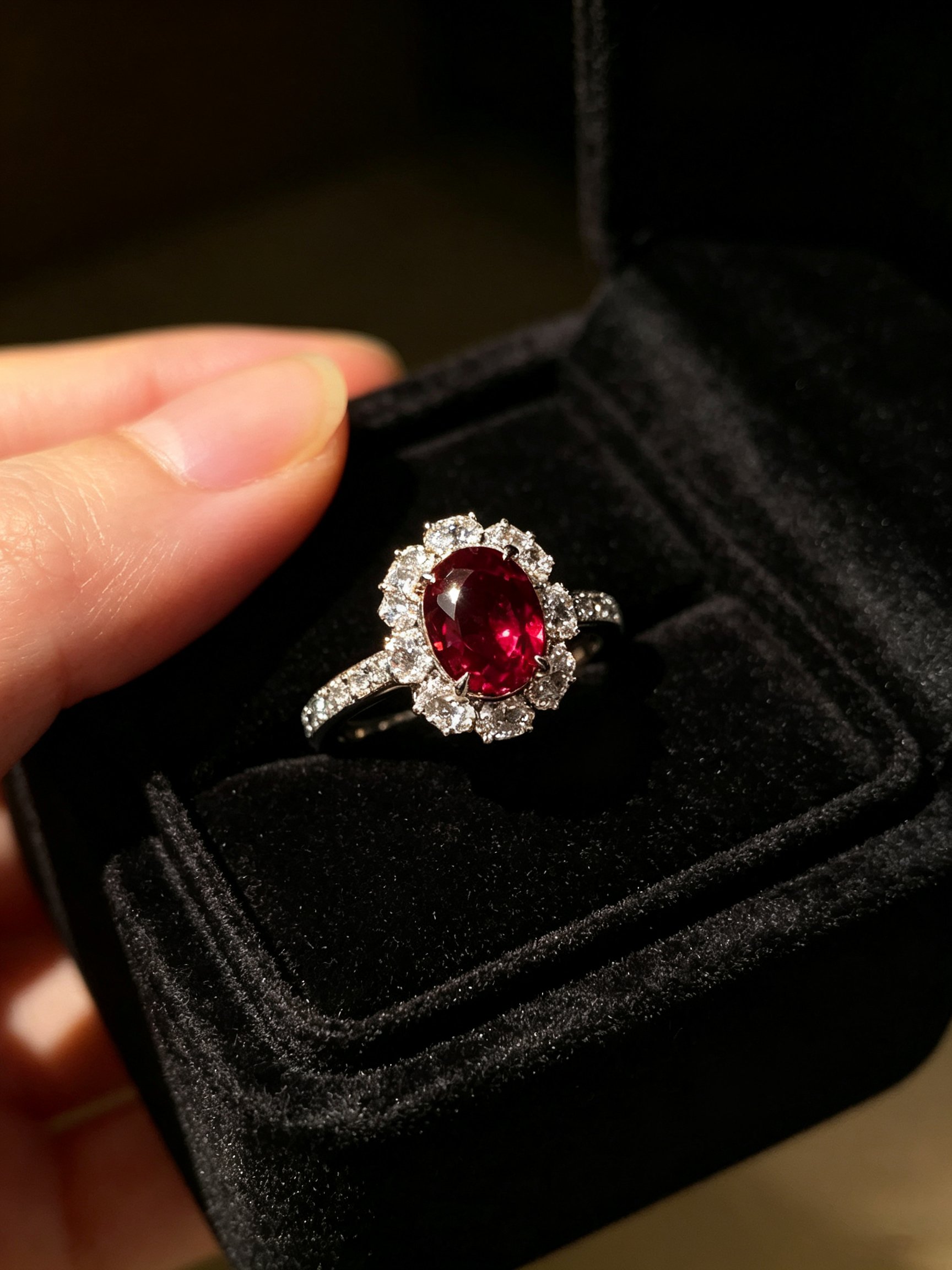 Sparkling Silver Ruby Halo Ring