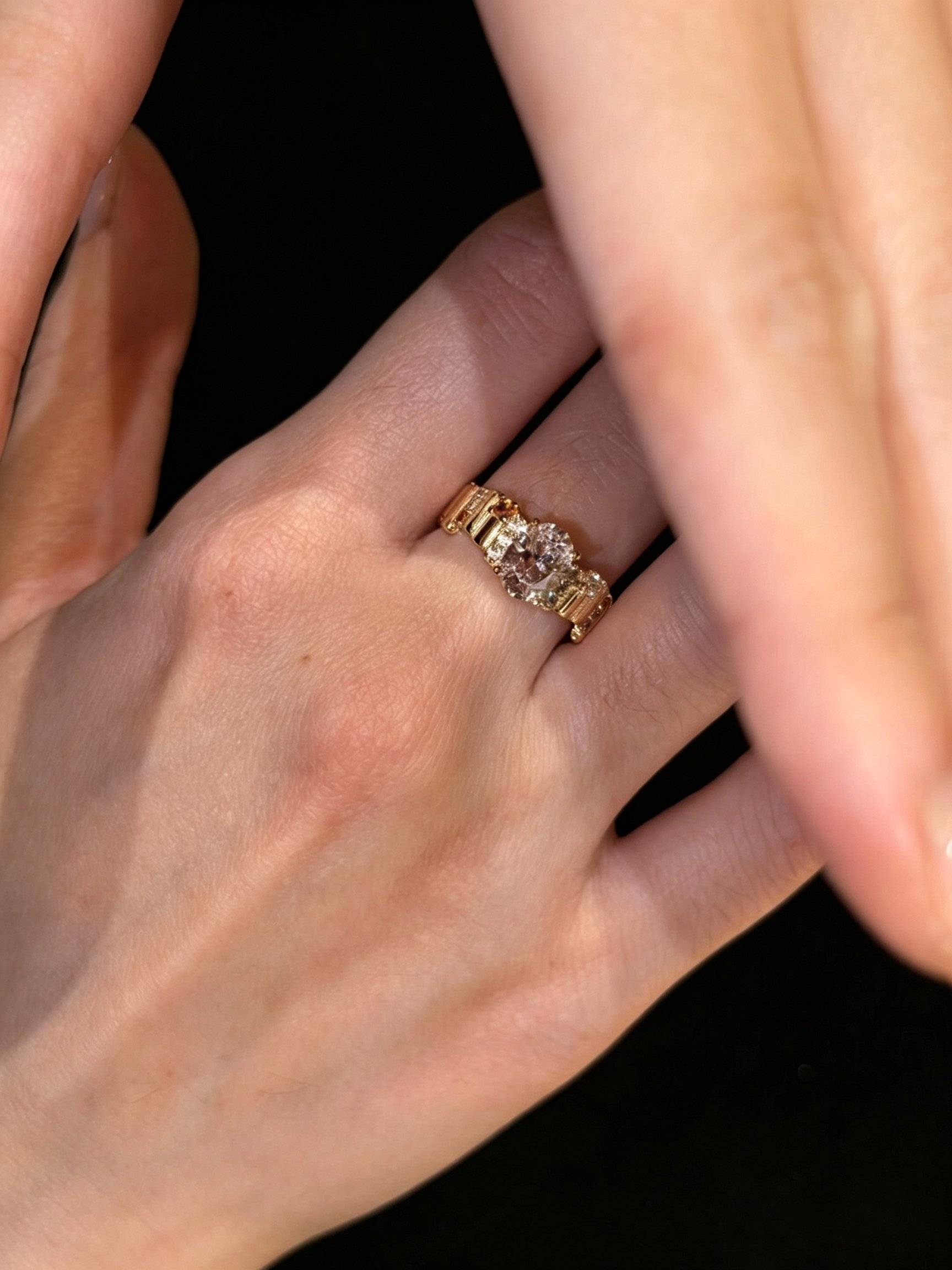 Gold Oval and Baguette Embellished Ring