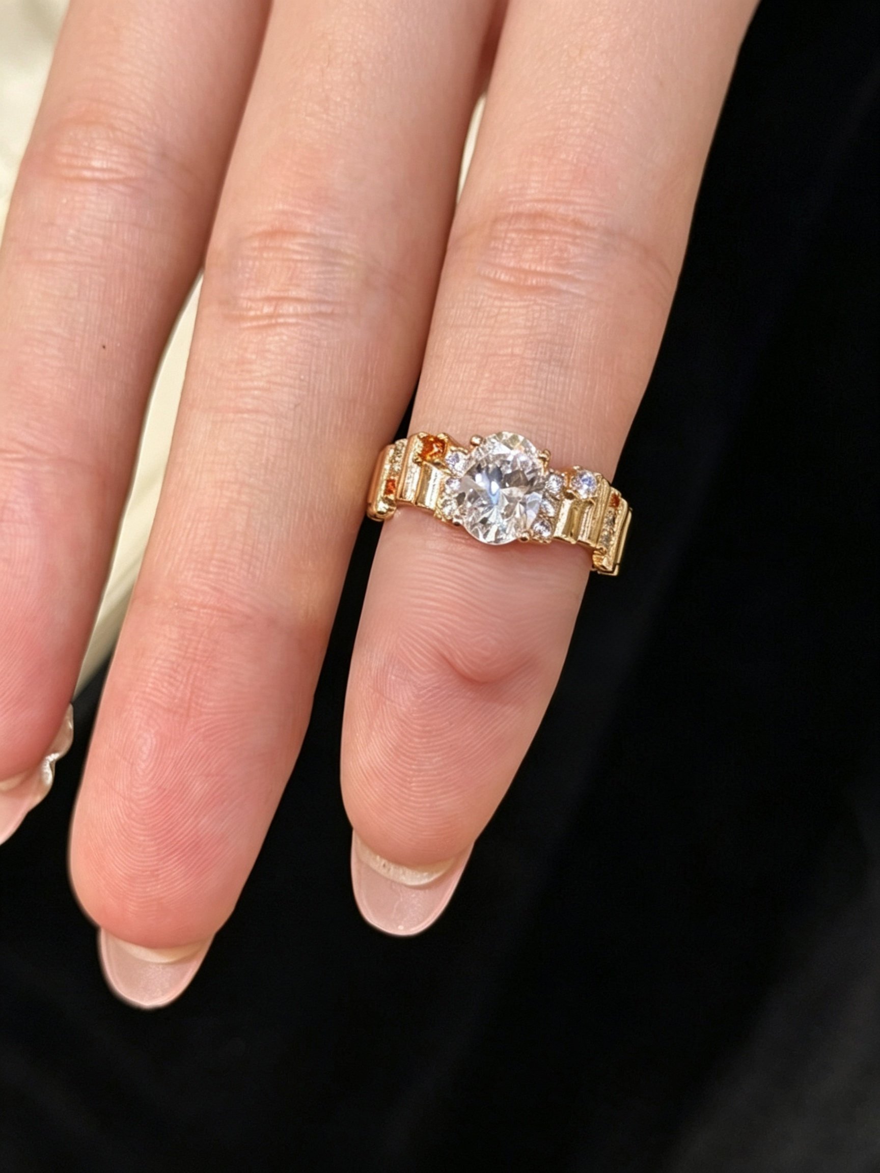 Gold Oval and Baguette Embellished Ring