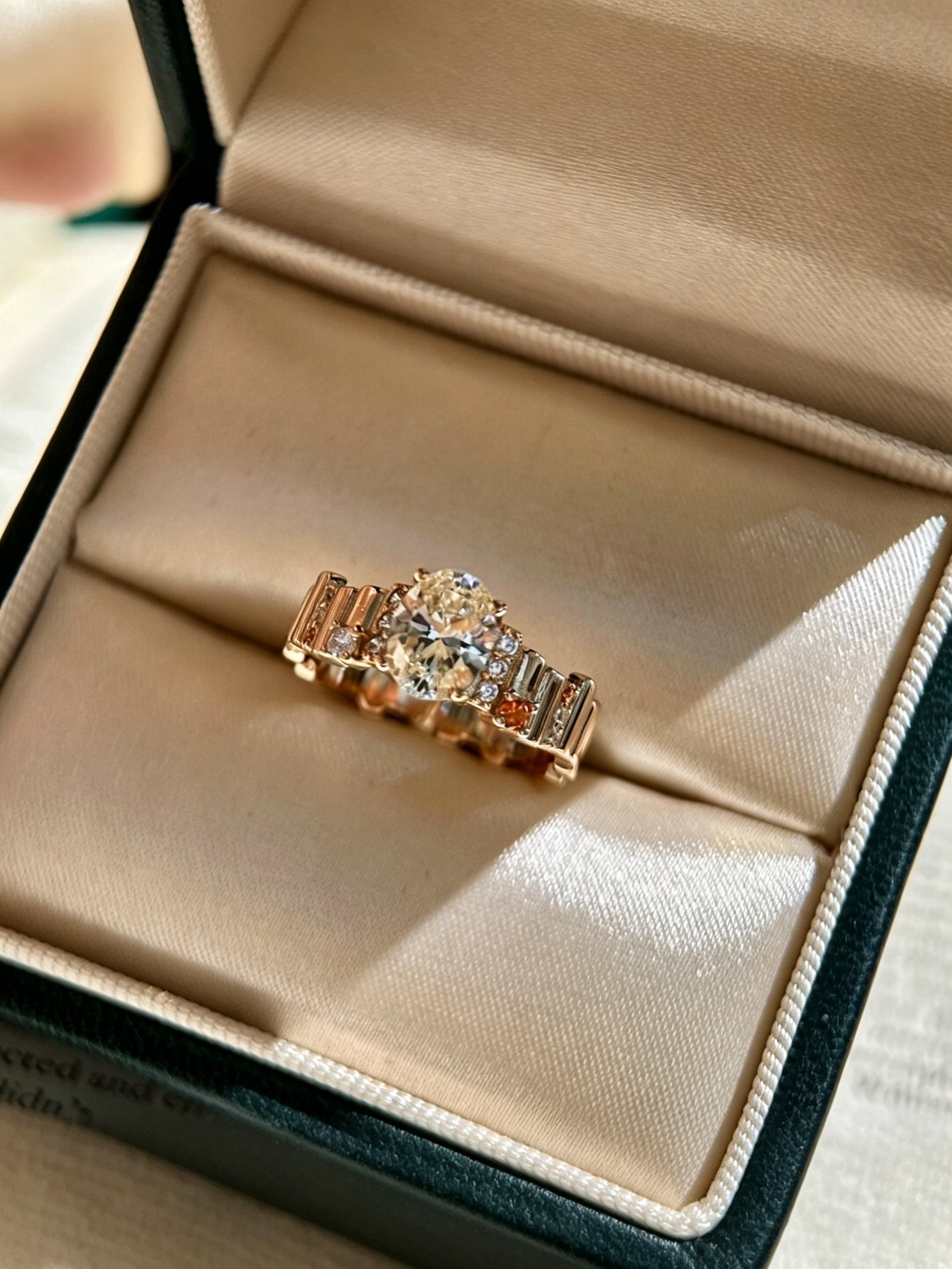 Gold Oval and Baguette Embellished Ring