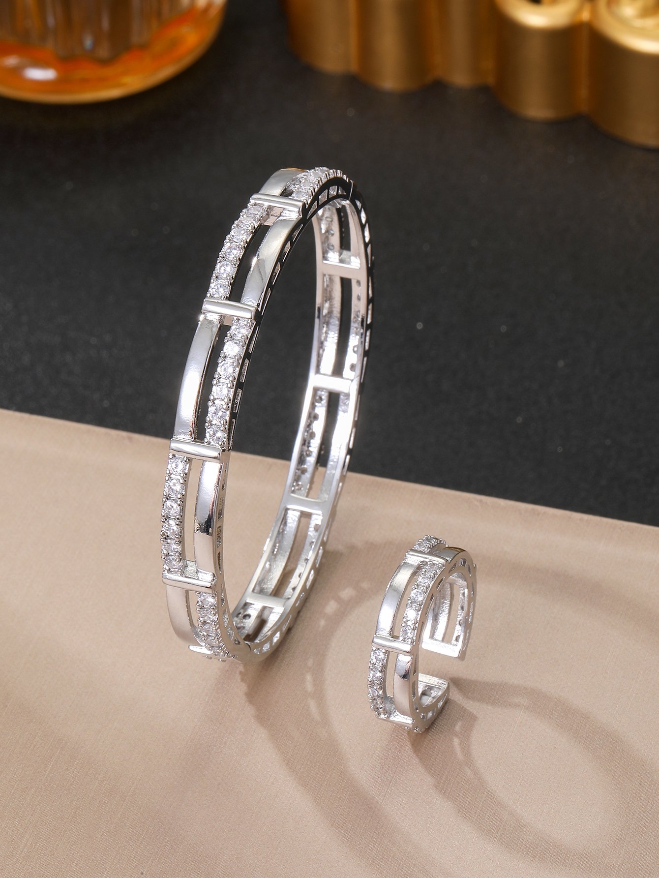 Embellished Cut-Out Bracelet and Ring Set