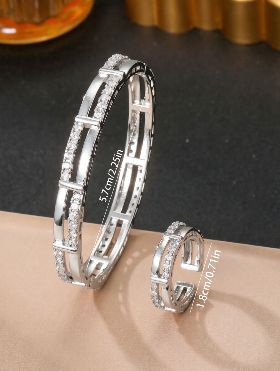 Embellished Cut-Out Bracelet and Ring Set
