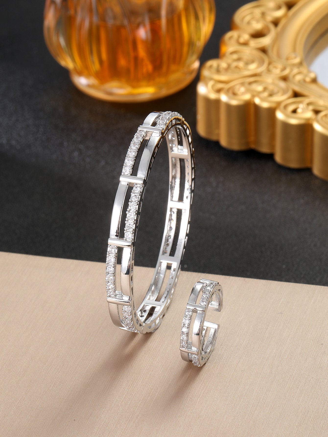 Embellished Cut-Out Bracelet and Ring Set