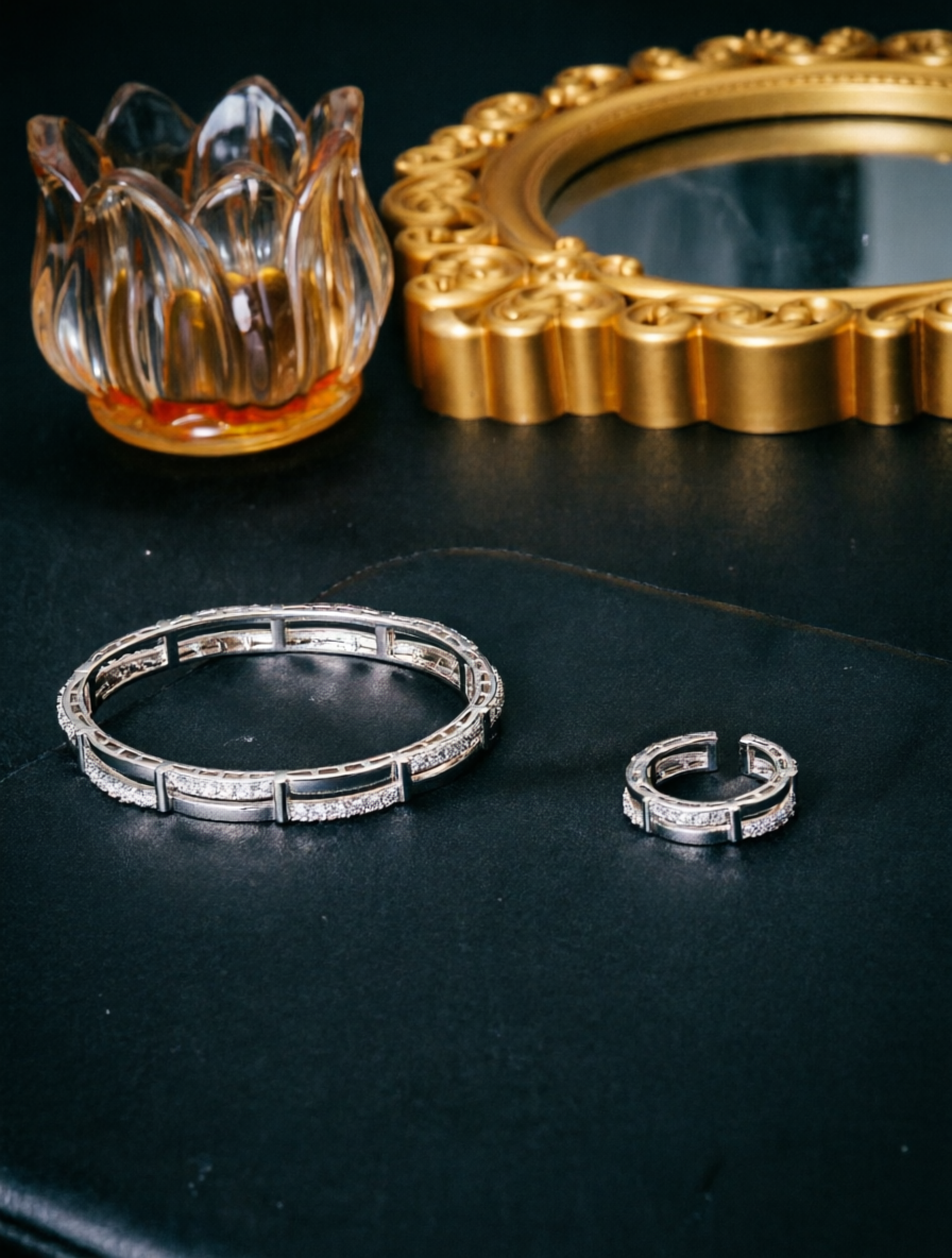 Embellished Cut-Out Bracelet and Ring Set
